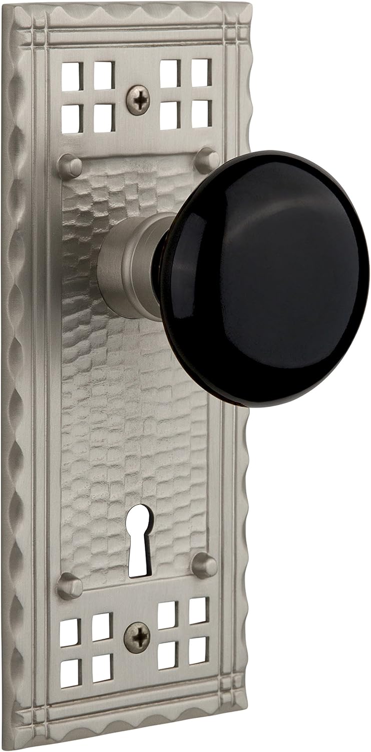 Nostalgic Warehouse Craftsman Plate with Keyhole Single Dummy Black Porcelain Door Knob in Timeless Bronze