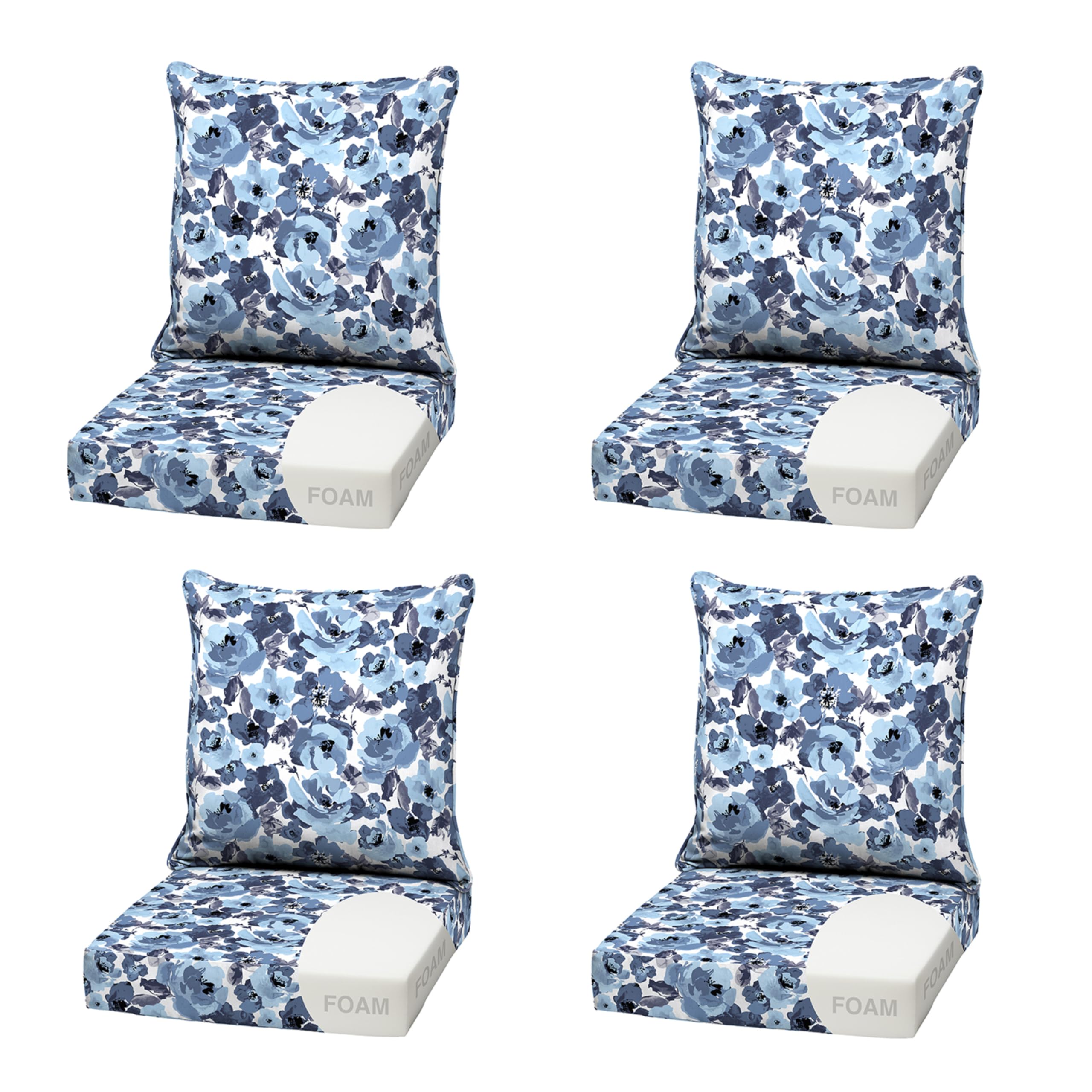 Arden Outdoor Deep Seat Cushion Set, Foam, 22x24, Blue Garden Floral