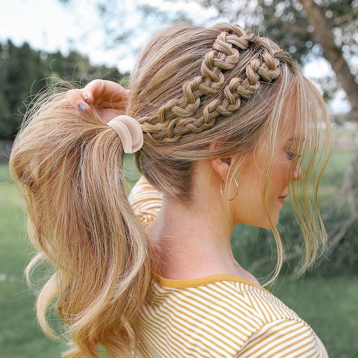 Bessrung 100 Pcs Thick Seamless Hair Ties, Ponytail Holders, Pink, No Damage for Thick Hair, Valentine's Day Valentine's Day Gift