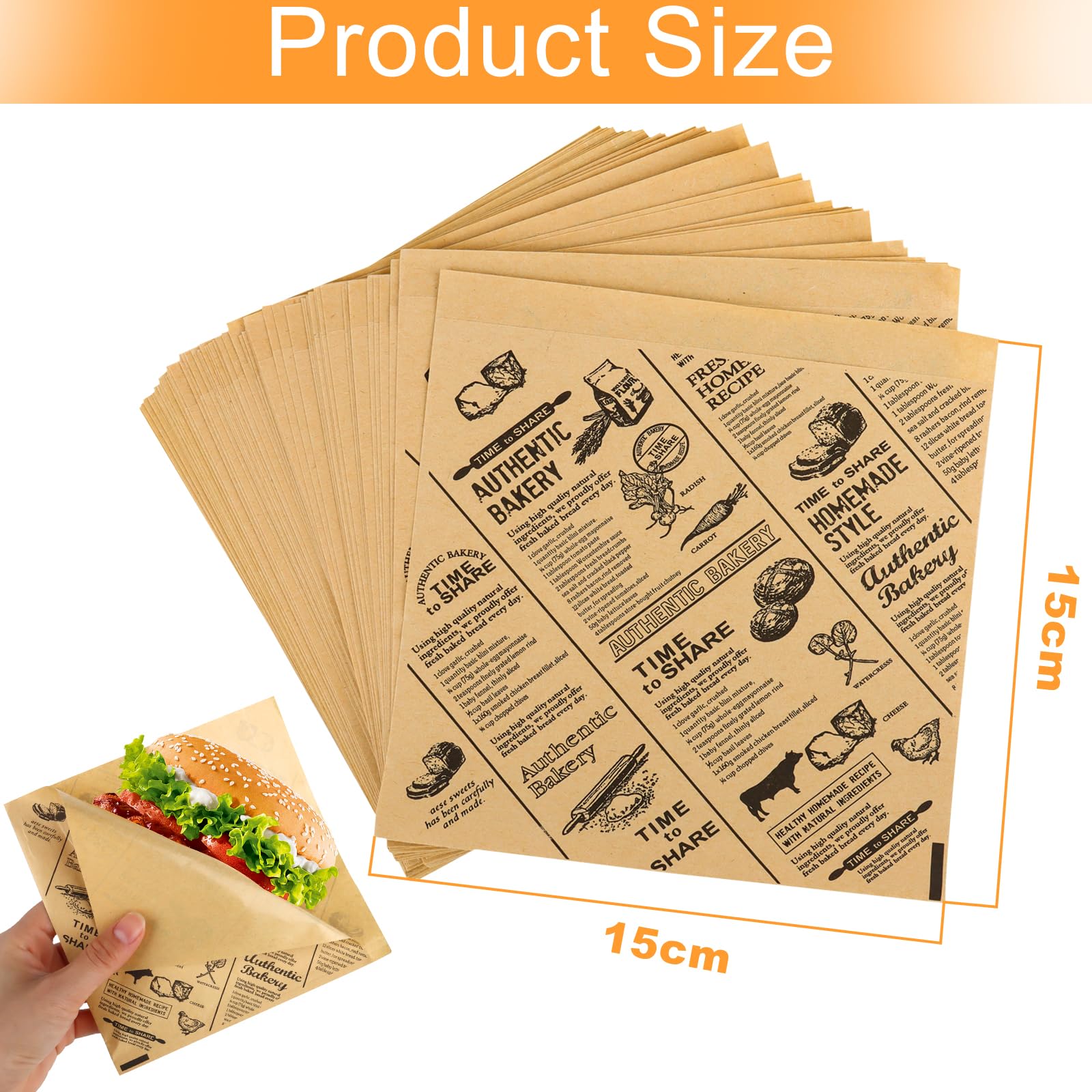 150 Stück Burger Papier 15x15cm - Wasserdicht & Ölresistent Für Lebensmittel