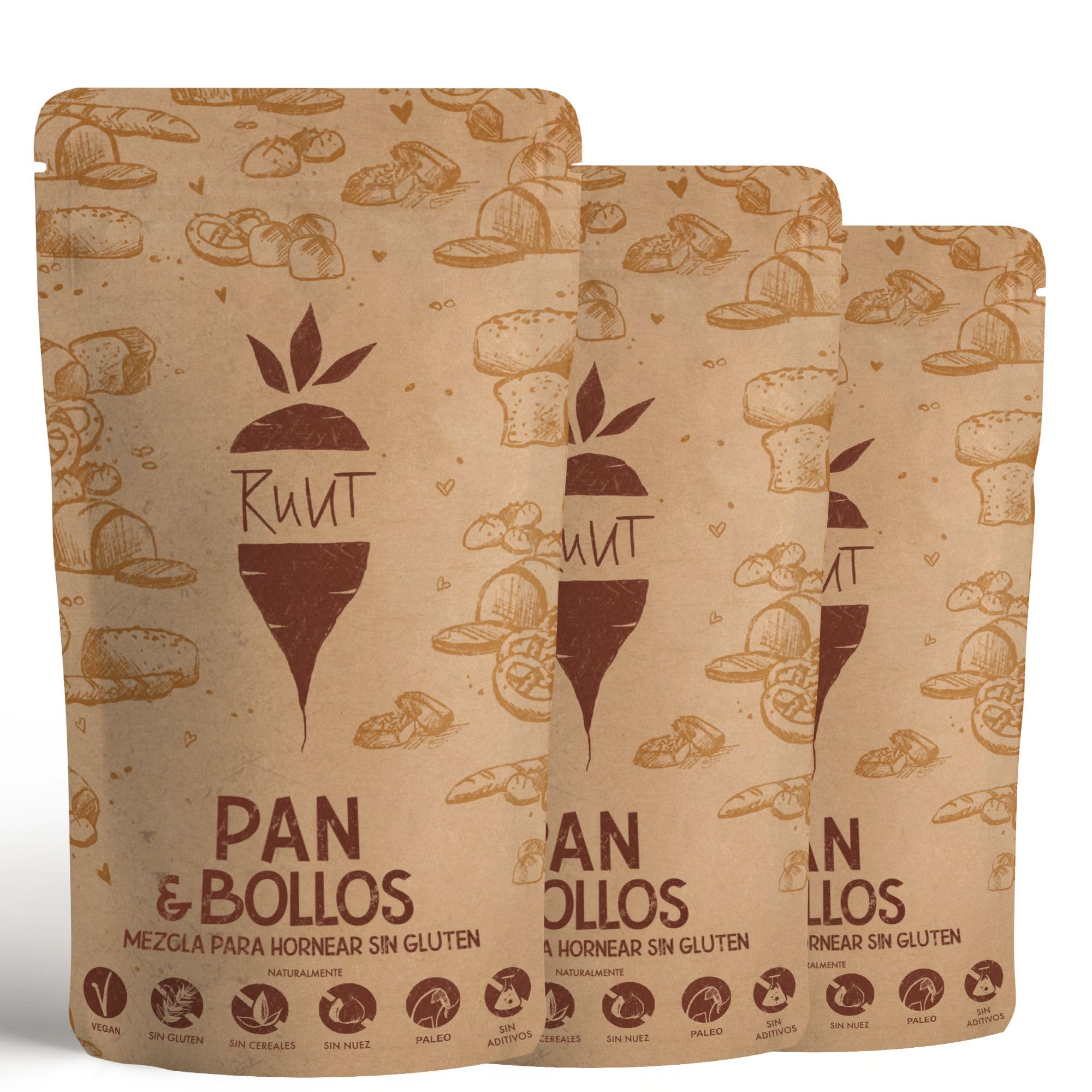 Ruut Mezcla de Harina sin Gluten a Base de Harina de Yuca - Sustituye el Trigo para Hacer Panes y Bollos sin Aditivos con Harina sin Gluten - Harina de Pan Paleo, Vegetariana, Duradera - 3x810 g