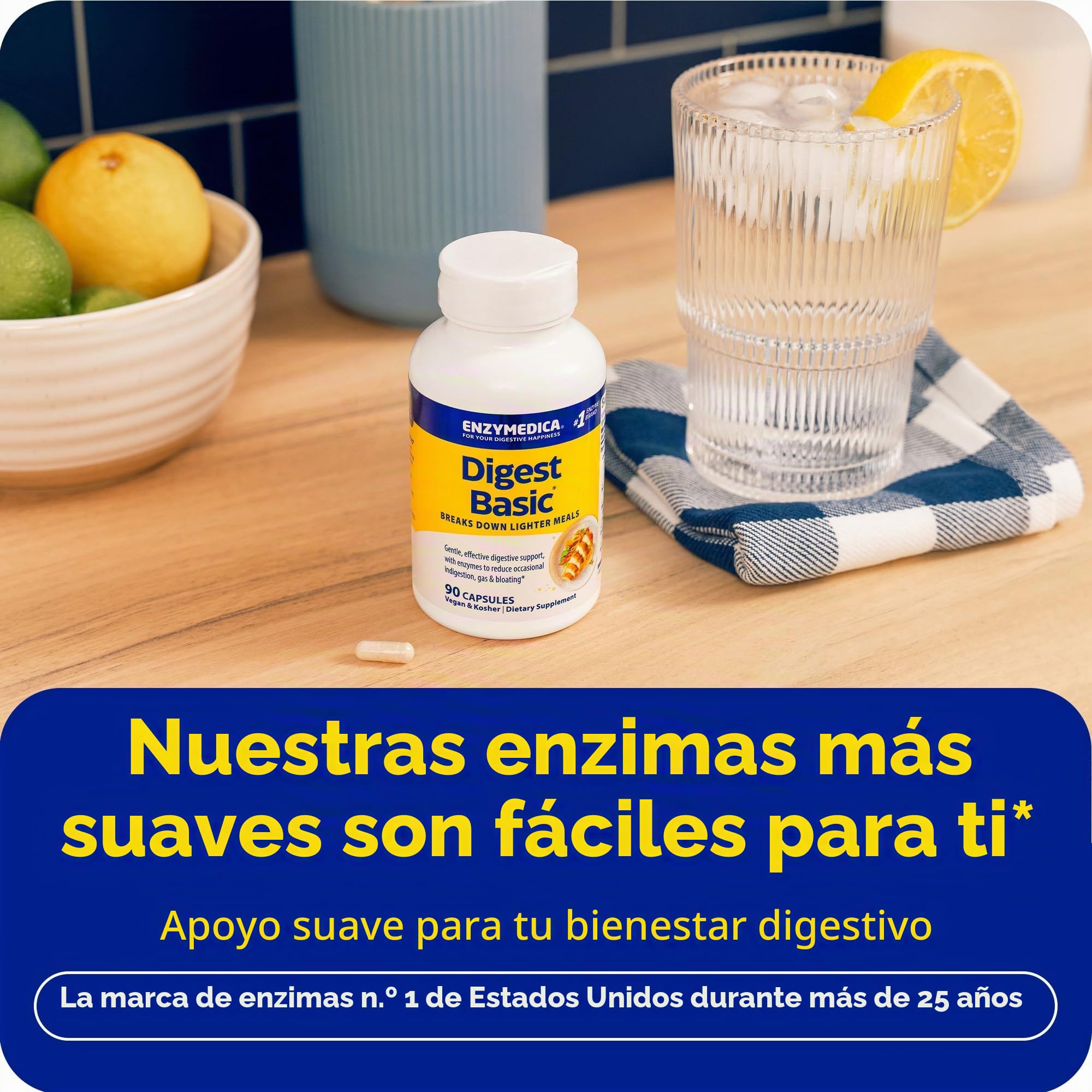 Enzymedica, Digest Basic, Fórmula Enzimática, Reduce los Gases, Mejora la Absorción de Nutrientes, con ATP y Magnesio, Sin Gluten, Sin lácteos, 90 Cápsulas