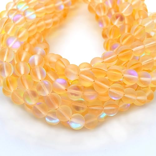 Miniatura 2 de Cuentas sintéticas de piedra lunar  Cuentas de cuarzo de aura mística  Cuentas de cristal holográfico naranja mate  0.236 in, 0.315 in, 0.394 in,