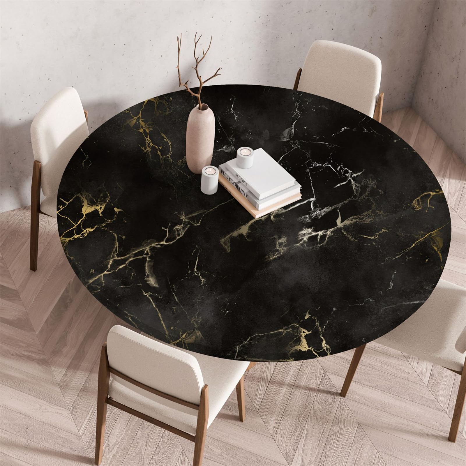 Highdi 3D Round Table Cover with Elastic, Circle Table Cloth Fitted Stretch Fitted Tablecloth Non-Slip Round Table Protector Washable for Home Hotel Dining Outdoor Garden (120cm,Marble 8)