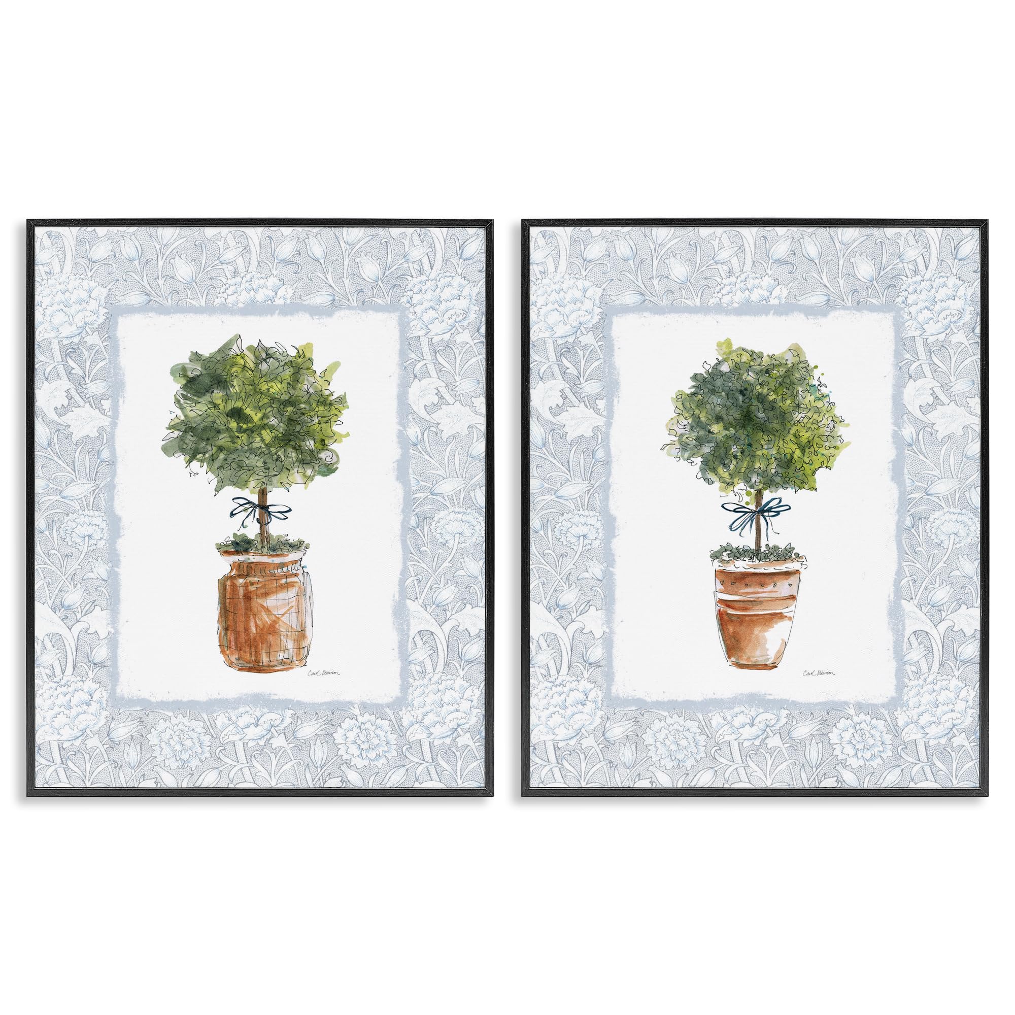 Potted Topiary Plants Cottage, 24 x 30 Inch Framed Giclée Print Set