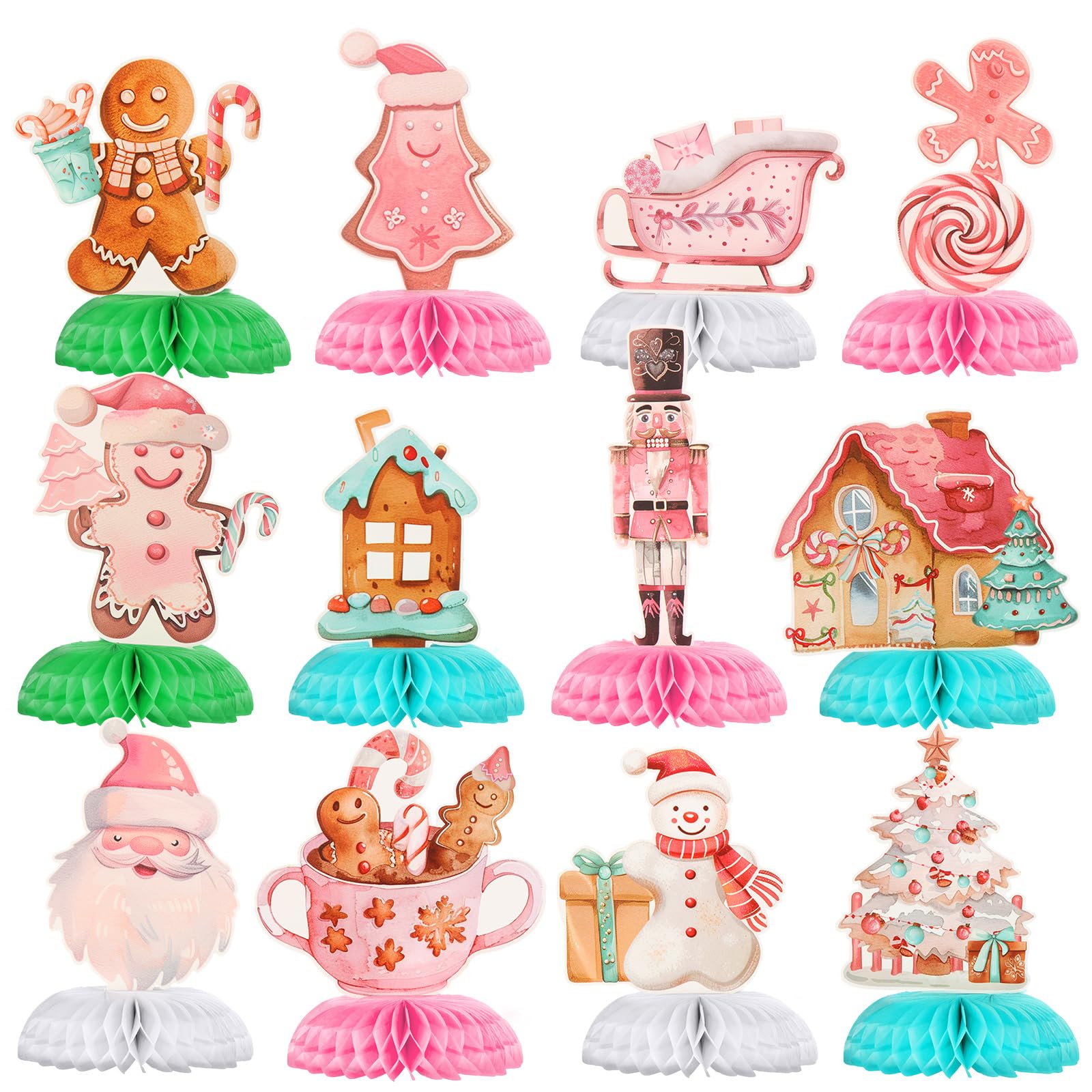 Cholemy 12 Pcs Christmas Gingerbread Honeycomb Centerpieces Table Decor
