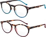 Yogo Vision Bifocal Reading Glasses 2 Pack Plastic Keyhole Spring Hinge Frames Bifocal Readers for Men and Women