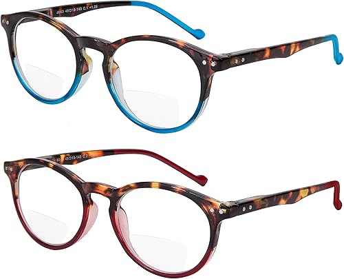 Miniatura 5 de Yogo Vision Gafas de lectura bifocales, paquete de 2 marcos de bisagra de resorte de plástico con agujero de cerradura, lectores bifocales para