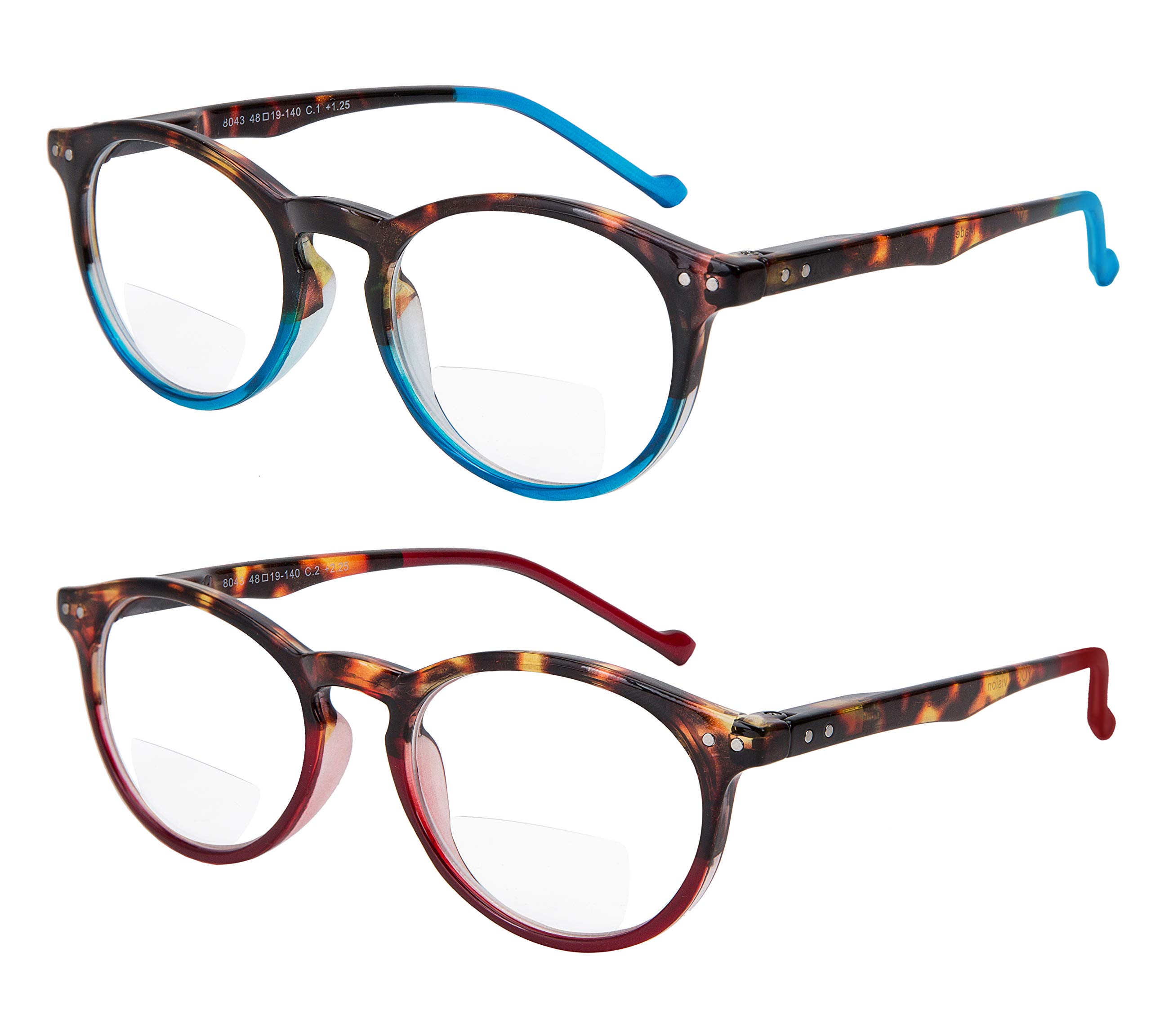 Yogo Vision Occhiali Da Lettura Bifocali, Confezione Da 2, Montature In Plastica Con Cerniera A Molla, Lettori Bifocali Per Uomo E Donna, Blu Avana, Rosso Avana 1,5