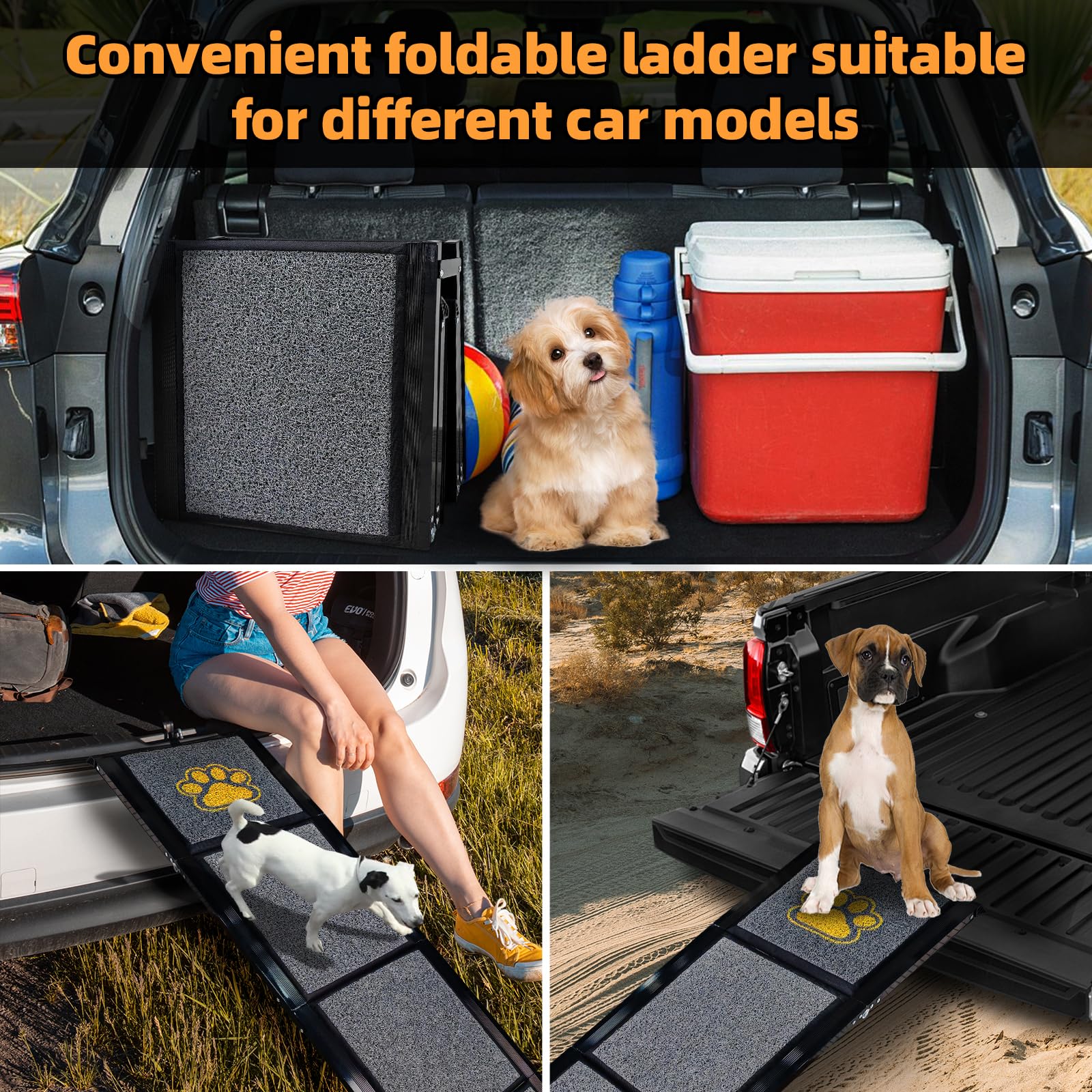 170cm Hunderampe Auto Klappbar Einstiegshilfe Auto für Große Hunde Auto mit Rutschfester Teppich Car Rampe Haustier Stabile Hundetreppe Auto SUV rutschfest Hunderampe Dog Stair