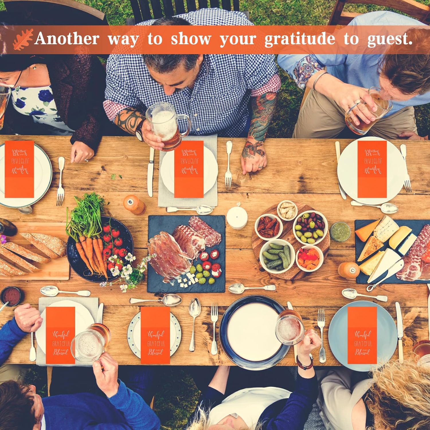 Tenceur 100 Pcs Burnt Orange Napkins Disposable Guest Bulk Paper Thankful Grateful Blessed Napkins Fall Thanksgiving Friendsgiving Napkin with Flatware Pocket Prefolded Dinner Napkin Silverware Party