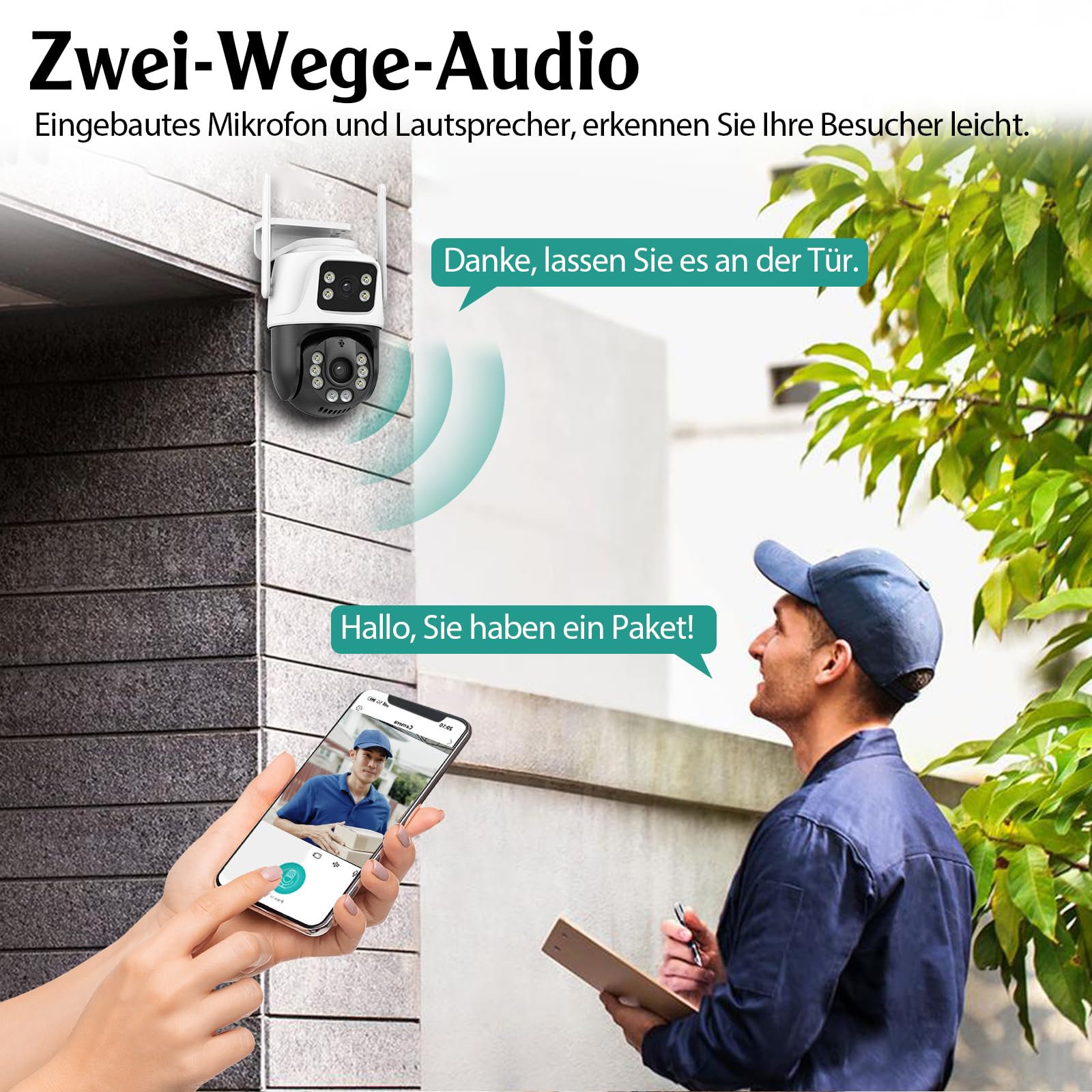 KERUI Zewnętrzna kamera monitoringowa WLAN z podwójnym obiektywem, kamera 6 MP PTZ IP monitoring wewnątrz z 2,4/5 GHz obracana o 360° kamera WiFi, 2-drożne audio, noktowizor, IP66, pamięć w chmurze 24