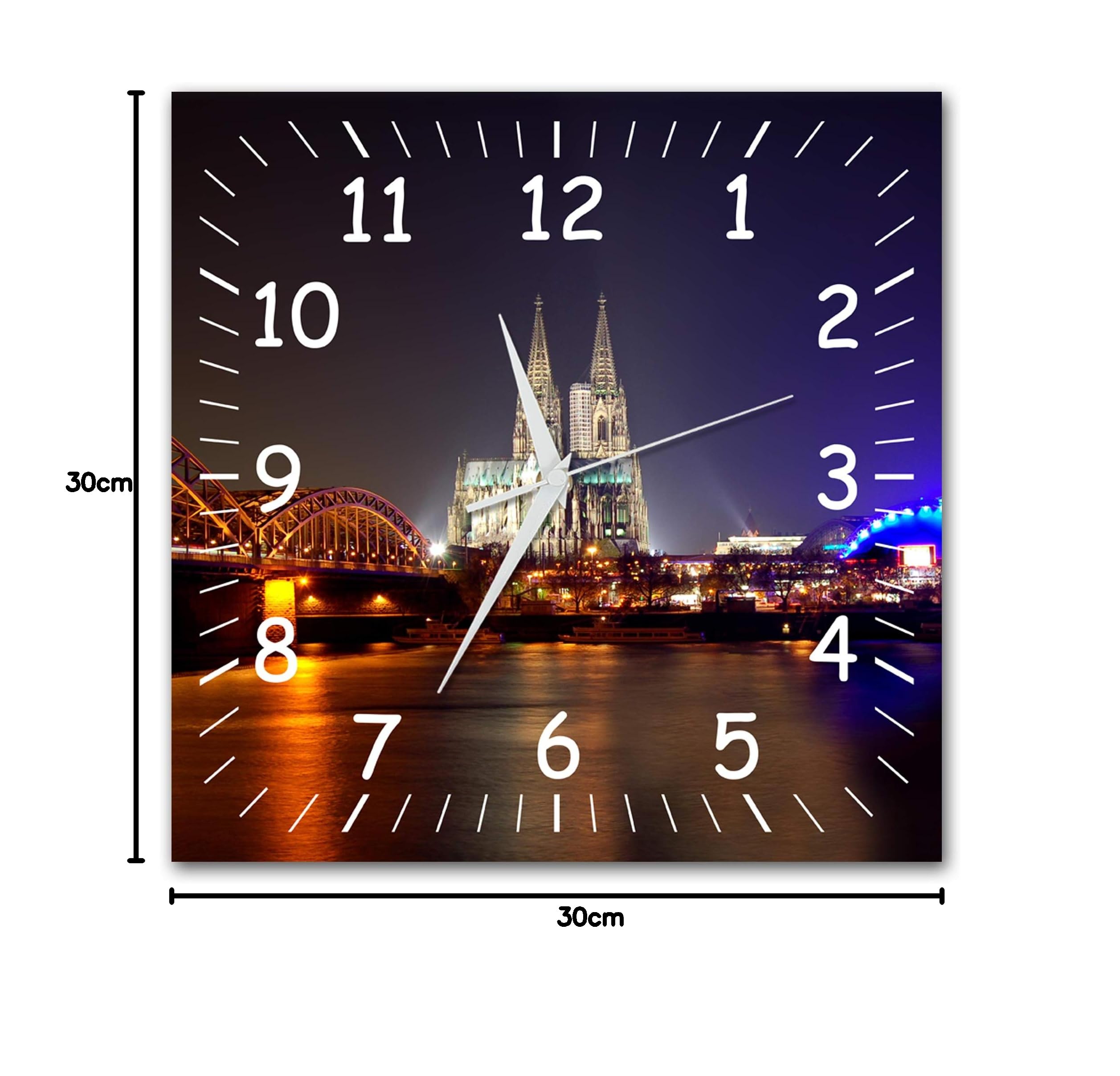 BM Funk Quarz Wanduhr Funkwanduhr Funkwanduhren Funkuhr Funkuhren kein Ticken lautlos geräuschlos leise modern ohne Tickgeräusche groÃŸ XXL Wohnzimmer Küche Skyline Köln 9480-1a WZ