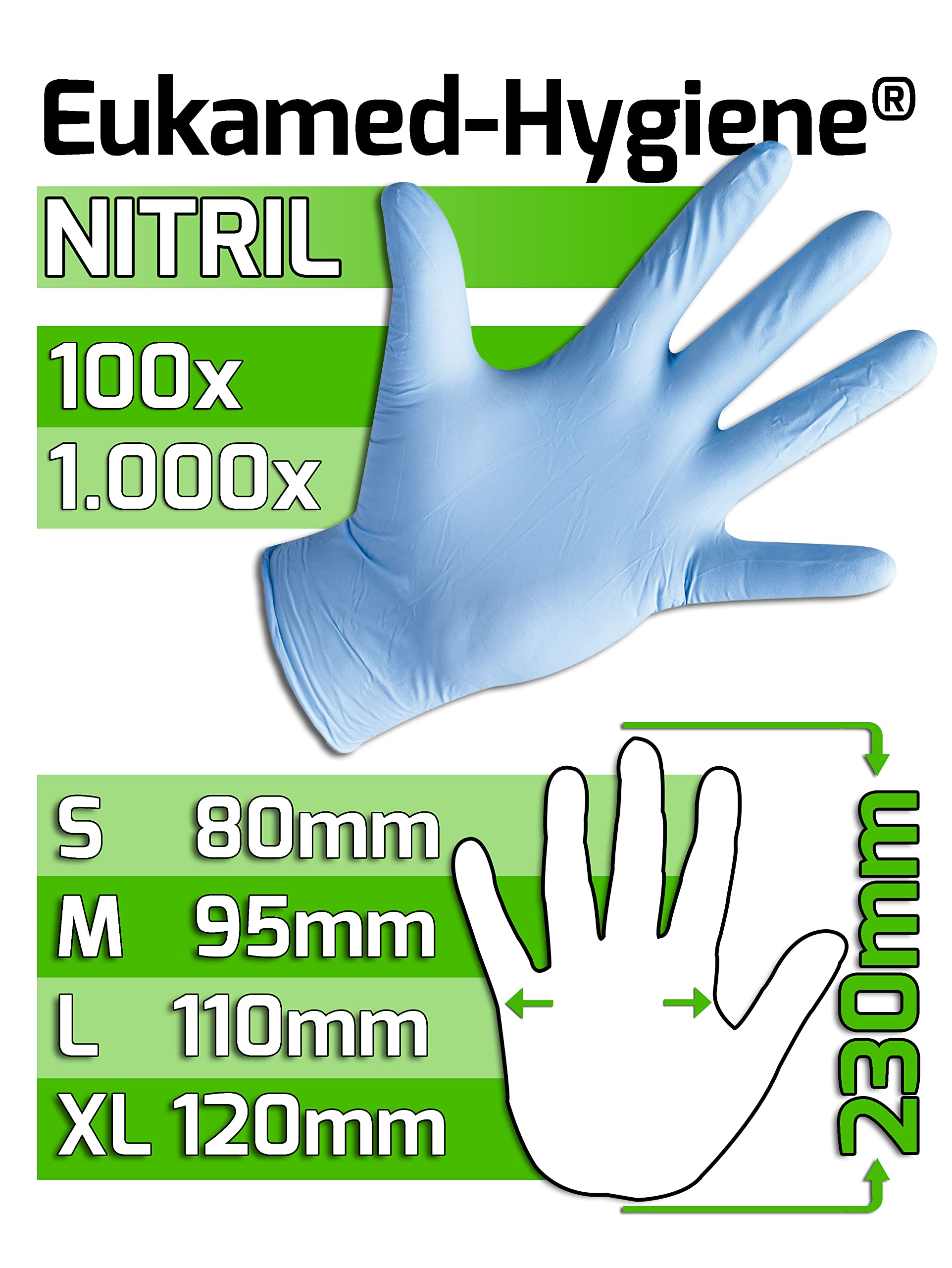 Nitril-Handschuhe M, 1000 Stück, puderfrei, latexfrei, hypoallergen, Lebensmittelhandschuhe, medizinische Einweghandschuhe (Karton mit 10 Pack á 100 Stück)(Größe M)