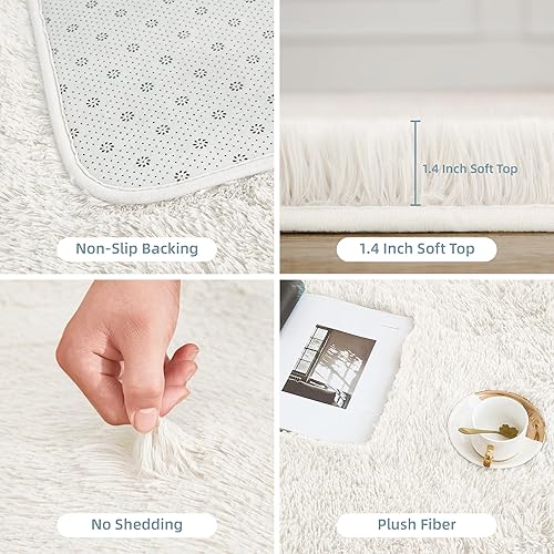 Miniatura 5 de Litanika Alfombra mullida de 4 x 6 pies para sala de estar, dormitorio, alfombra peluda blanca para guardería, niños, niñas, niños, ultra suave, de