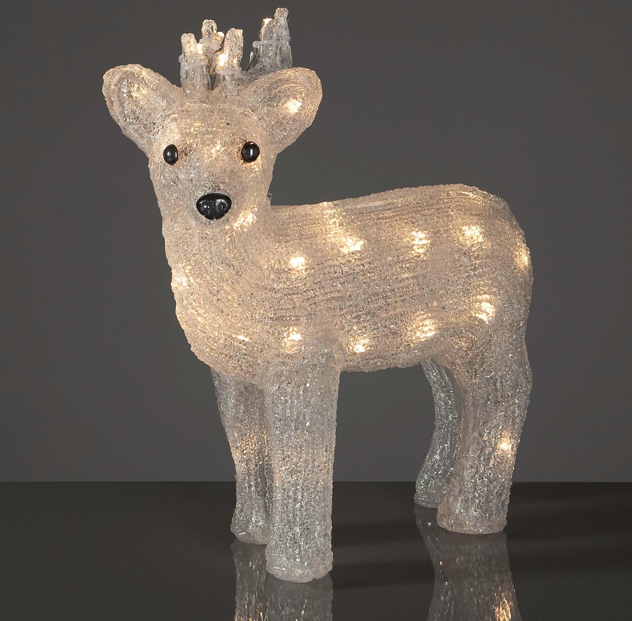 Hellum LED Rentier Acryl 35cm hoch, Outdoor Weihnachtsdeko, 40 warmweiße LEDs, Dekofigur mit 5m Zuleitung, Helligkeit <59 Lumen 152708