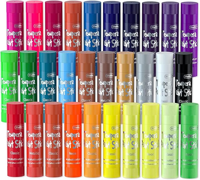 Shuttle Art Tempera Paint Sticks, 30 Colours Solid Tempera Paint for Kids,70% More Paint Volume, Super Quick Drying, Works Great on Paper Wood Glass Ceramic Canvas