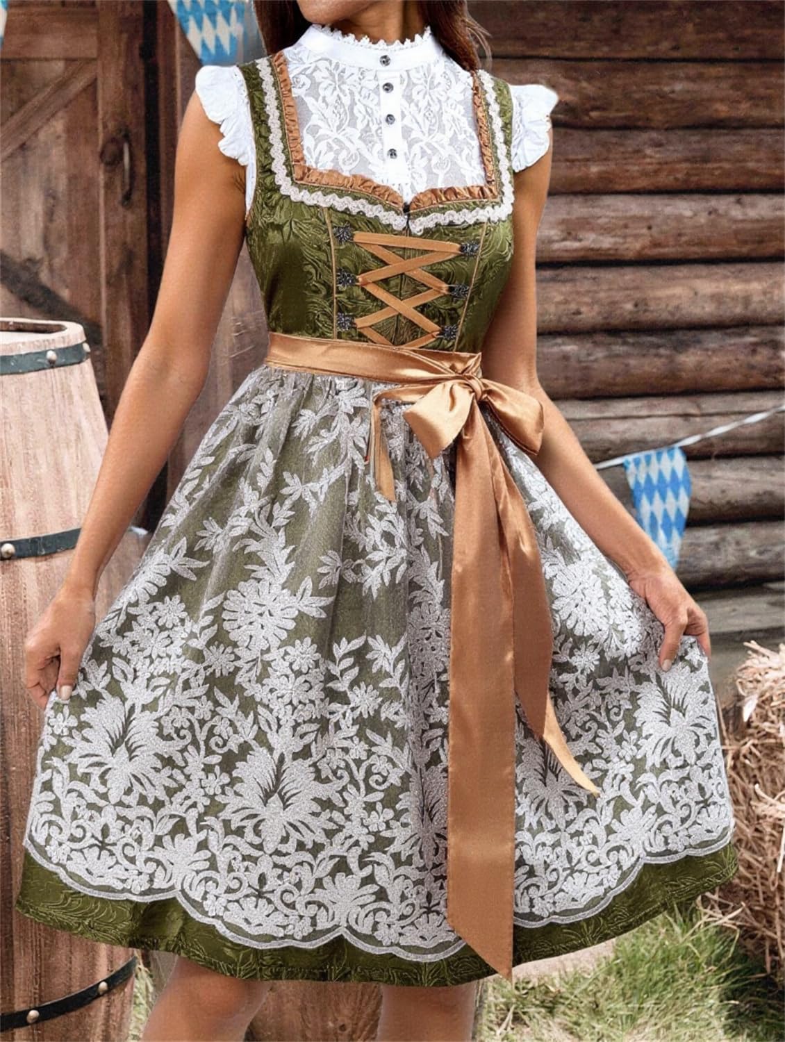 ORANDESIGNE Dirndl Damen Midi Trachtenrock Trachtenkleid Oktoberfest Dirndlkleid Trachtenmode