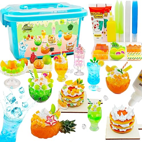 Haz mini kit de manualidades de postre para niños, mini juguetes de comida con crema de imitación, crea y muestra creaciones de crema, actividades