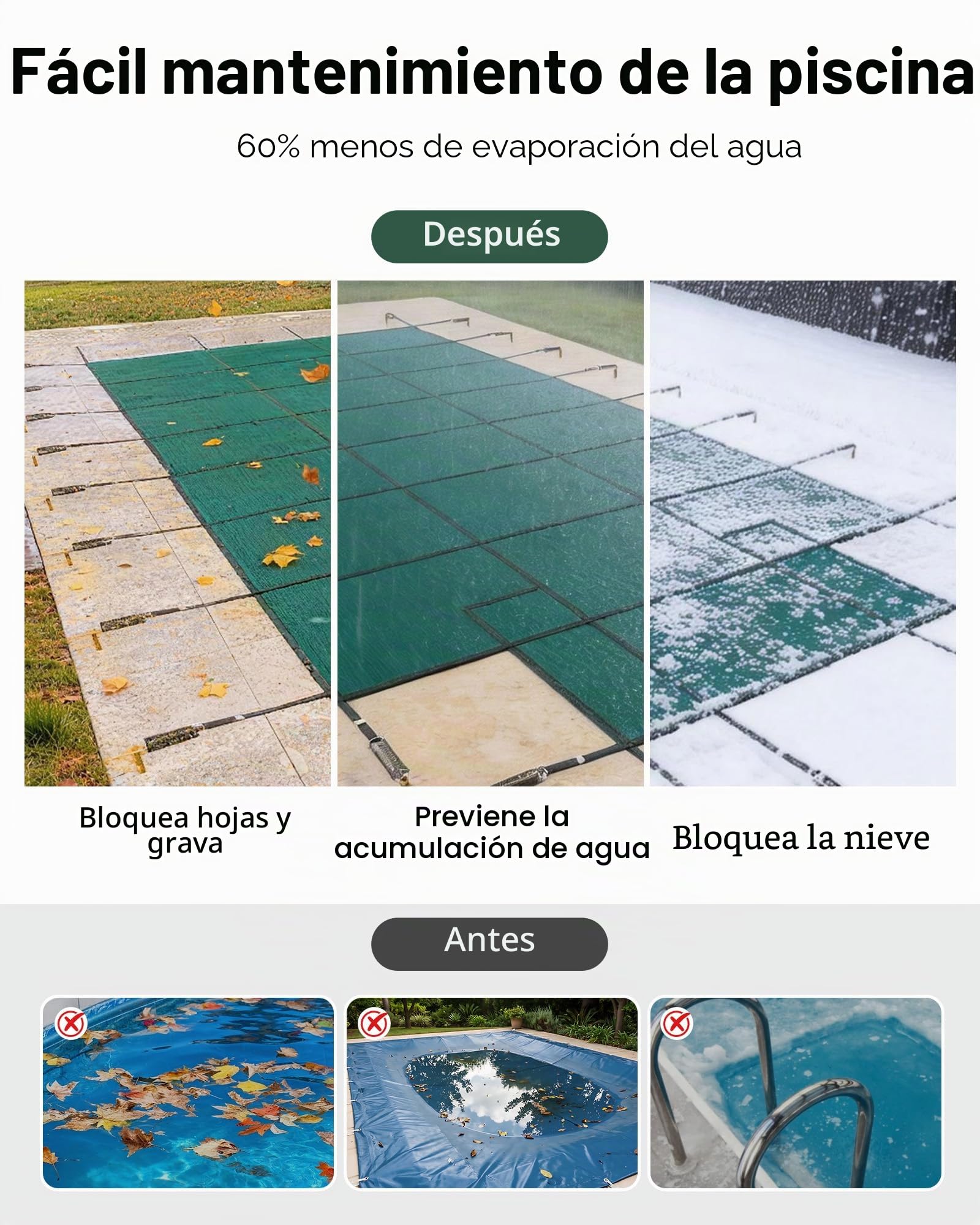 VEVOR Cubierta de Seguridad para Piscina Tamaño de Cubierta 5,5 x 10,4 m Cobertor para Piscina Rectangular Tamaño de Piscina 4,9 x 9,8 m Lona de Piscina para Piscinas Enterradas de Hogar Jardín Hotel