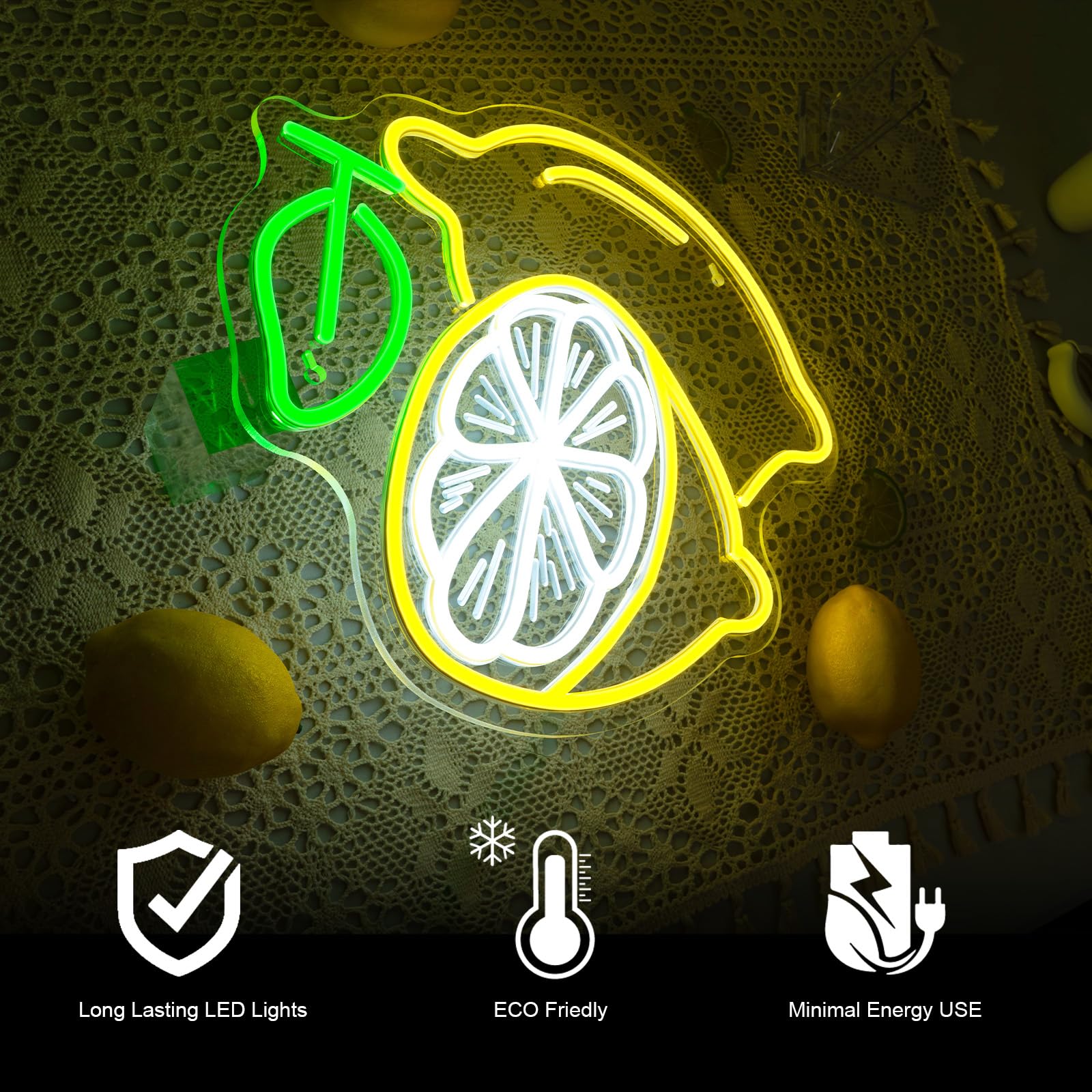 ineonlife Limone Scritte Neon, Lemon Scritta Led, Insegne Luminose per Decorazione, Insegna Neon per Negozio di Limonate,Negozio di Frutta,Negozio di Bevande,Cucina,Soggiorno,Camera da Letto,Bar
