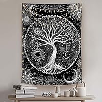 Vista 13 de Lunerfex Árbol de la vida, tapastry con diseño de sol y luna, diseño bohemio con mandala para colgar en la pared para dormitorio y sala de estar