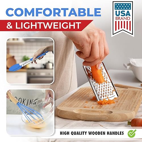 Miniatura 6 de Kaluns Juego completo de utensilios de cocina de silicona, 50 piezas, resistente al calor, antiadherentes, con asas de madera, 800 F, resistentes al