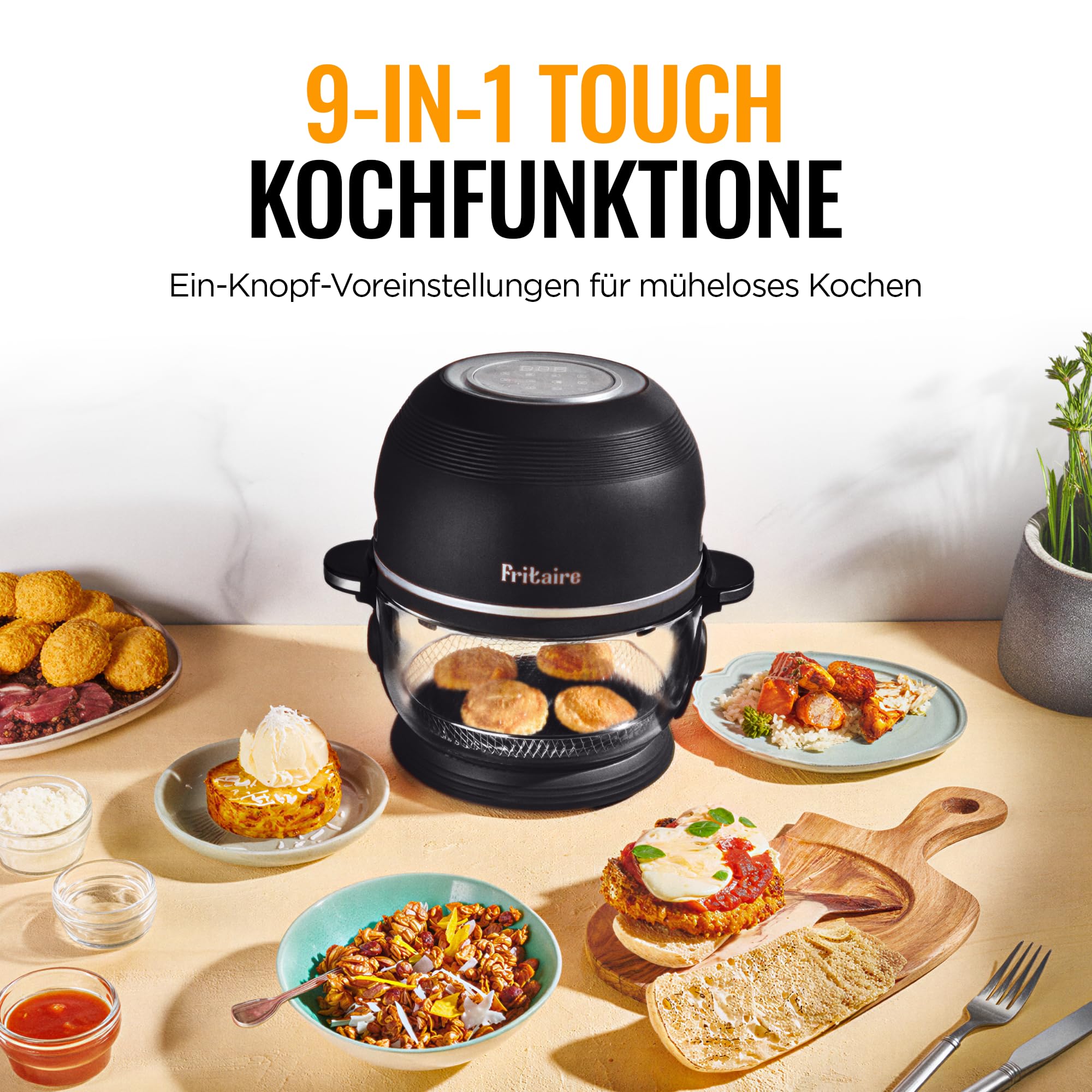 Fritaire Ungiftiger Glas-Airfryer™, 5 L – 360° Sicht, Selbstreinigung, 400 °F Heißluft-Vortex für gleichmäßiges Garen, BPA- & Teflonfrei, 9-in-1 Funktionen: Airfryer, Rotisserie, Backen, Schwarz
