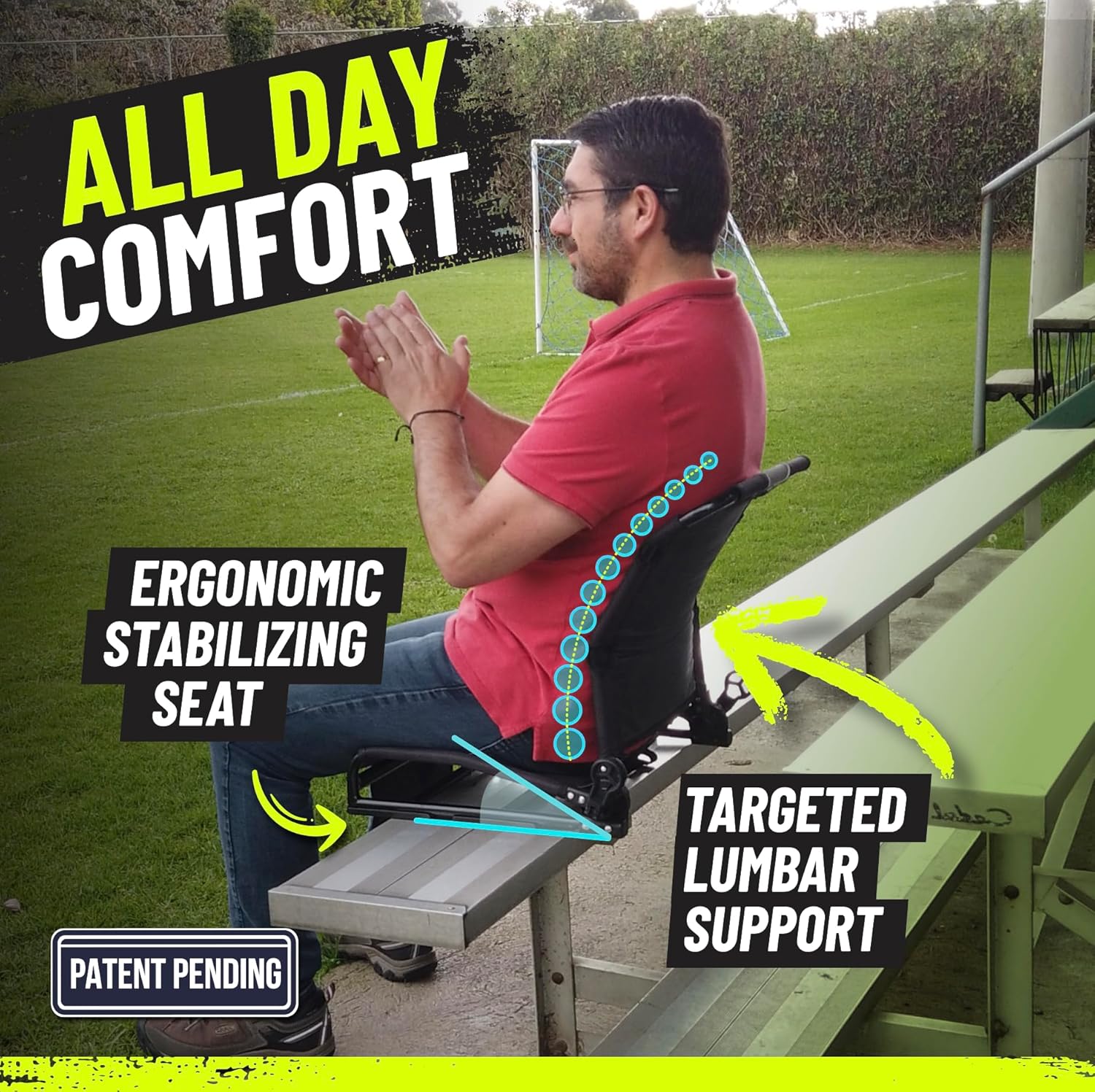 STRONGBACK Lumbar Support Stadium Seat for Bleachers – Ergonomic Chair with Back Support for Adults & All-Day Comfort