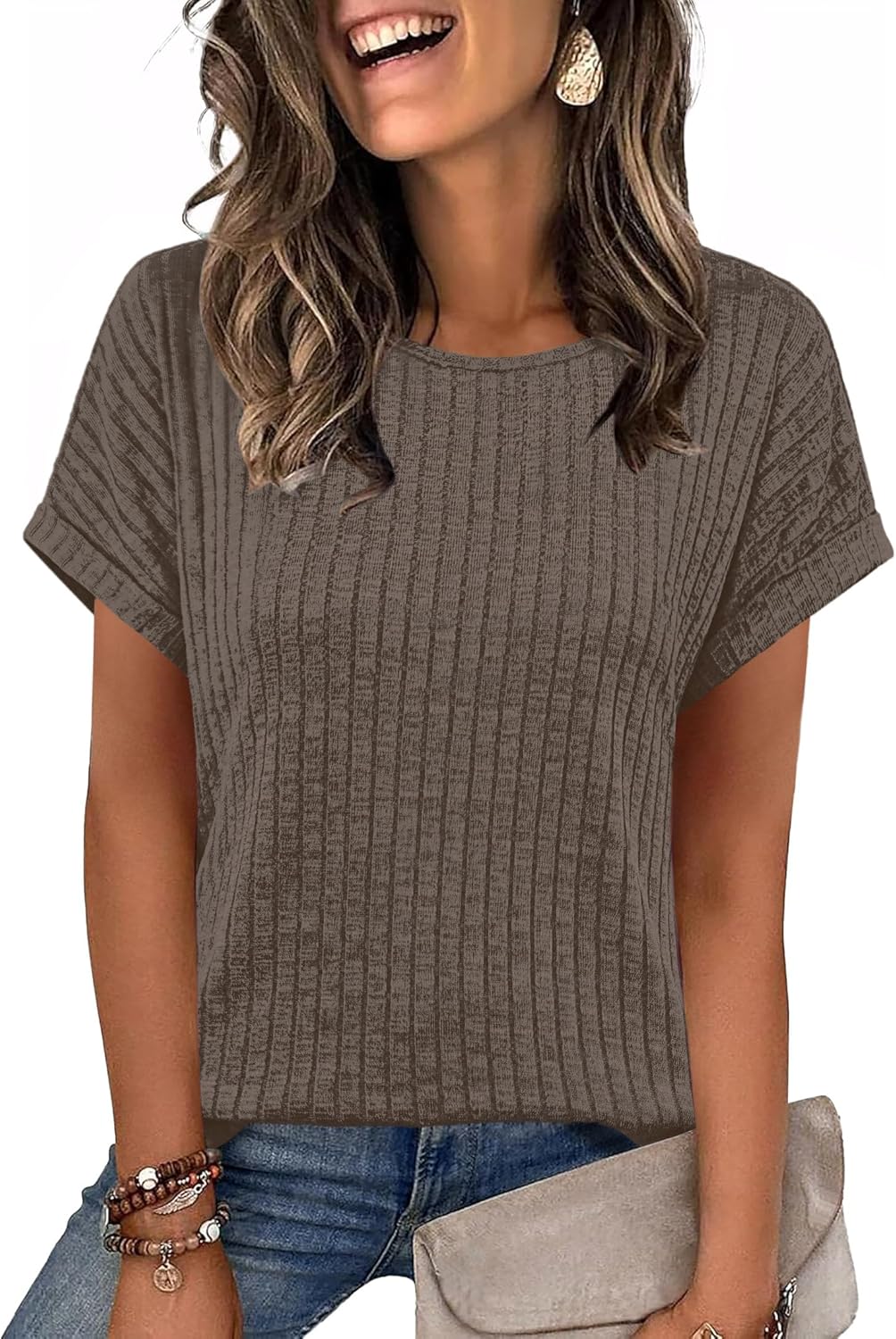 WIHOLL Women Textured Shirts Casual Cap Sleeve Tops Loose Fit 2026 Summer Spring Fashion Outfits