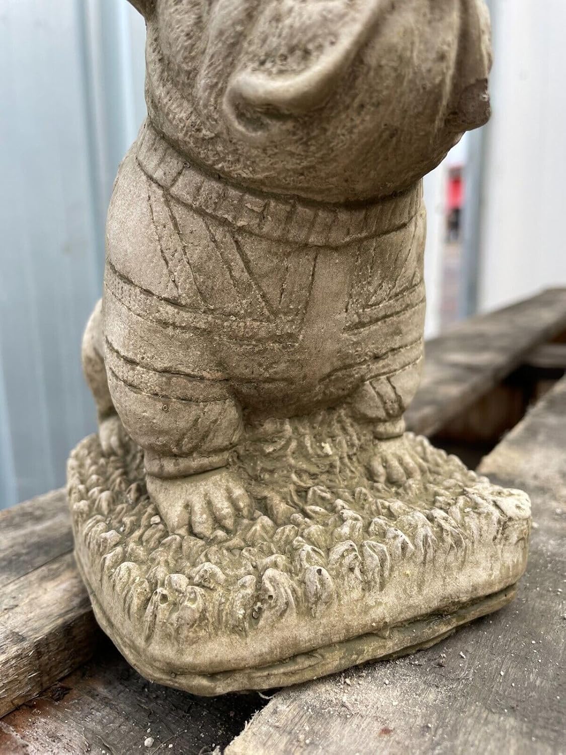 British Bulldog Stone Statue | Puppy Dog Union Jack Flag Garden Ornament Decor