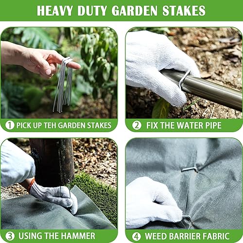 Miniatura 8 de SUNTURF Paquete de 100 estacas de jardín de acero galvanizado de calibre 11 de 6 pulgadas, grapas de sujeción para asegurar tela de malas hierbas,