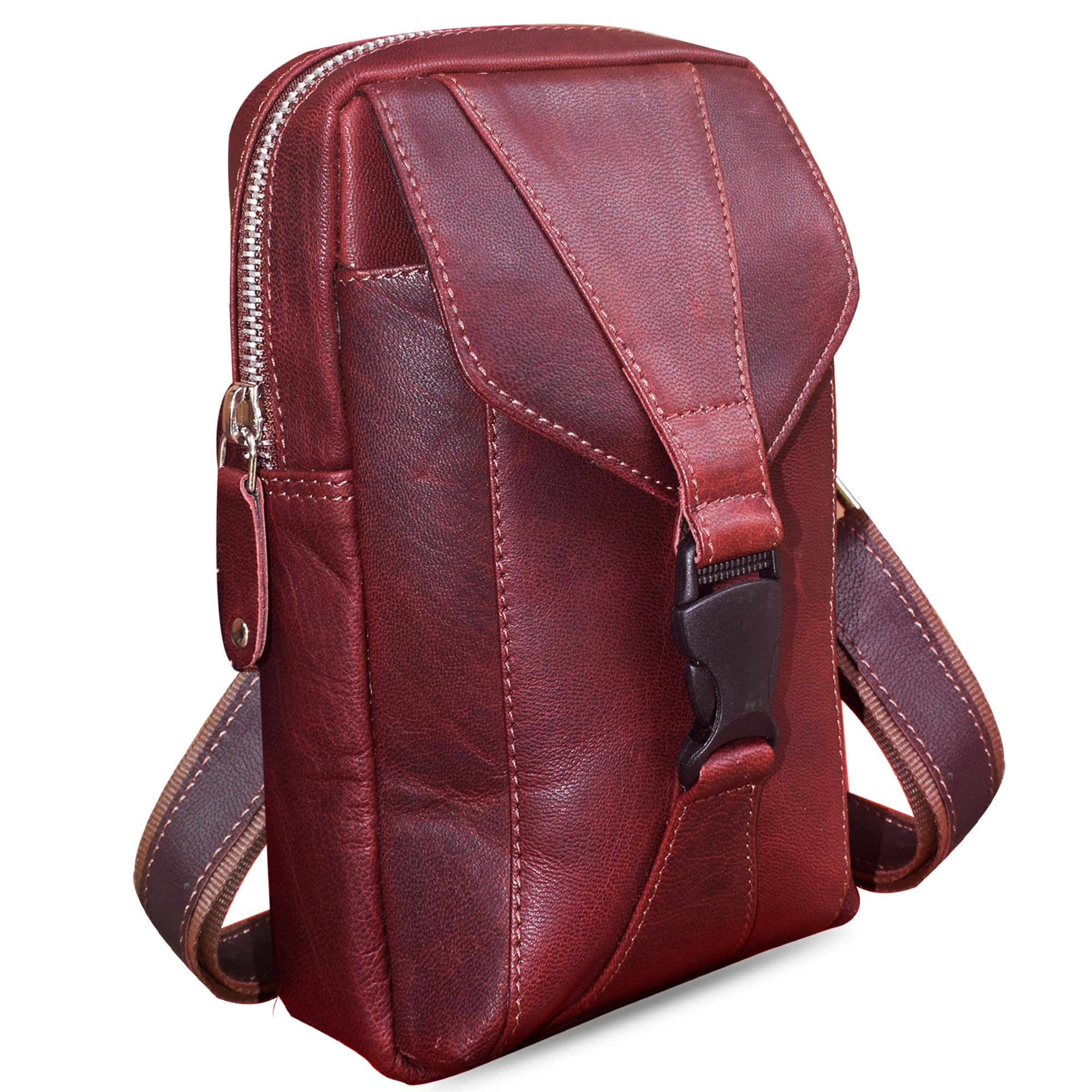 ABYS Genuine Leather Vertical Passport & Mobile Pouch Cum Waist Bag - Stylish Travel Holder for Men and Women(Brown)