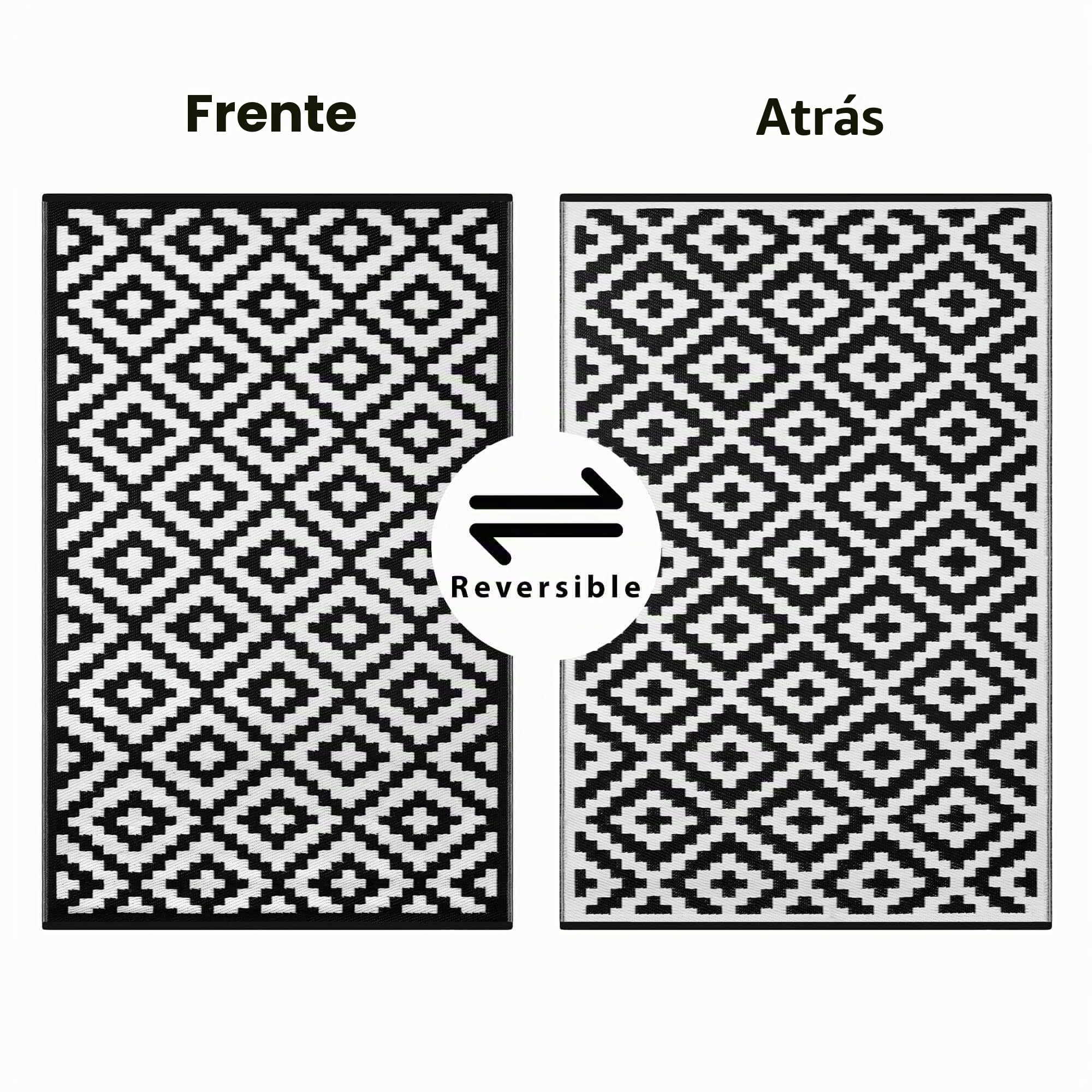 Green Decore Nirvana 120 x 180 cm - Alfombra ecológica para interiores y exteriores - ligera y reversible - Negro / Blanco