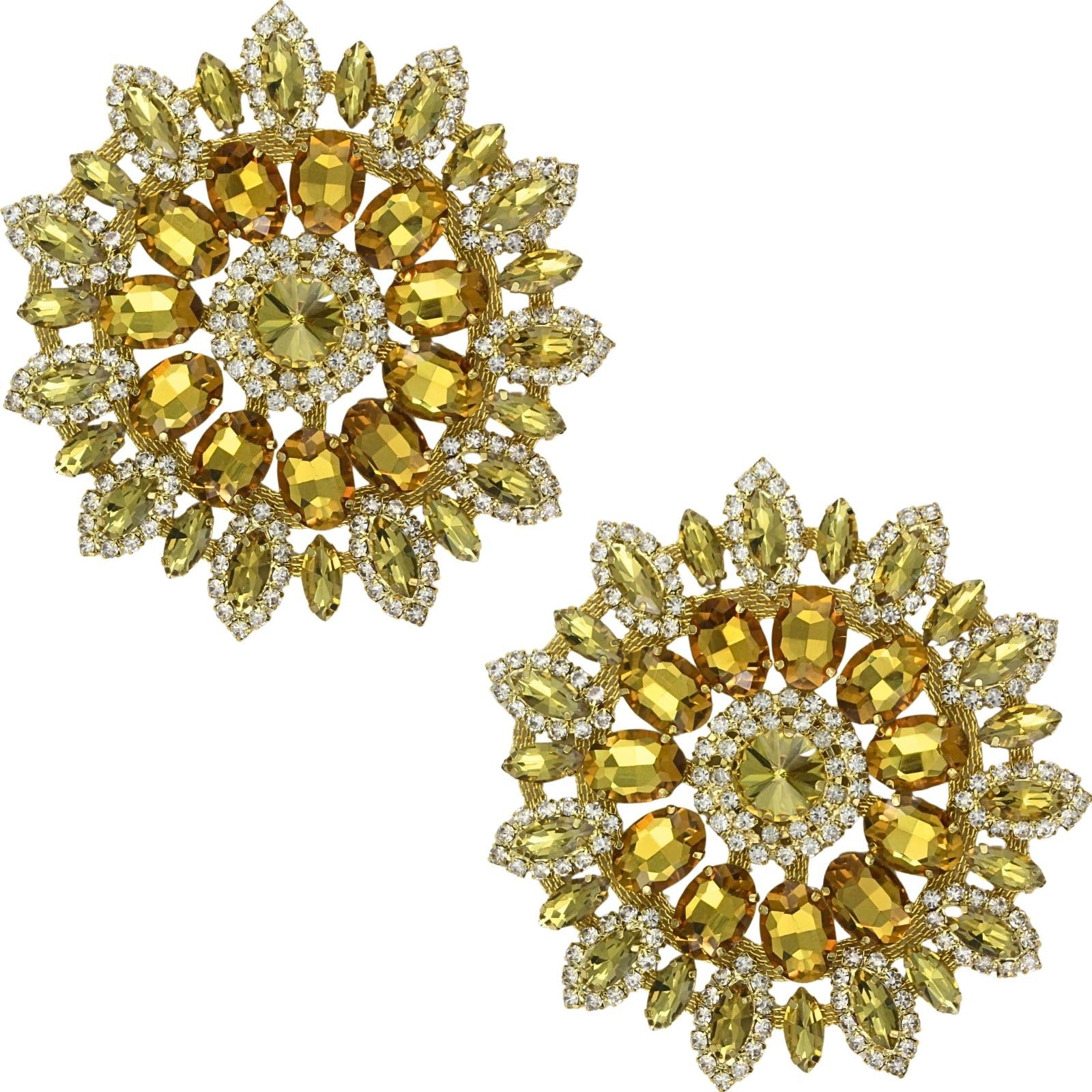 PEARLY JUN 2 Pcs Yellow Gold Crystal Rhinestone Appliques Beaded Appliqué Applique Patches Clothes DIY for Evening Dresses Bridal Gowns Dance Costumes Embellishments