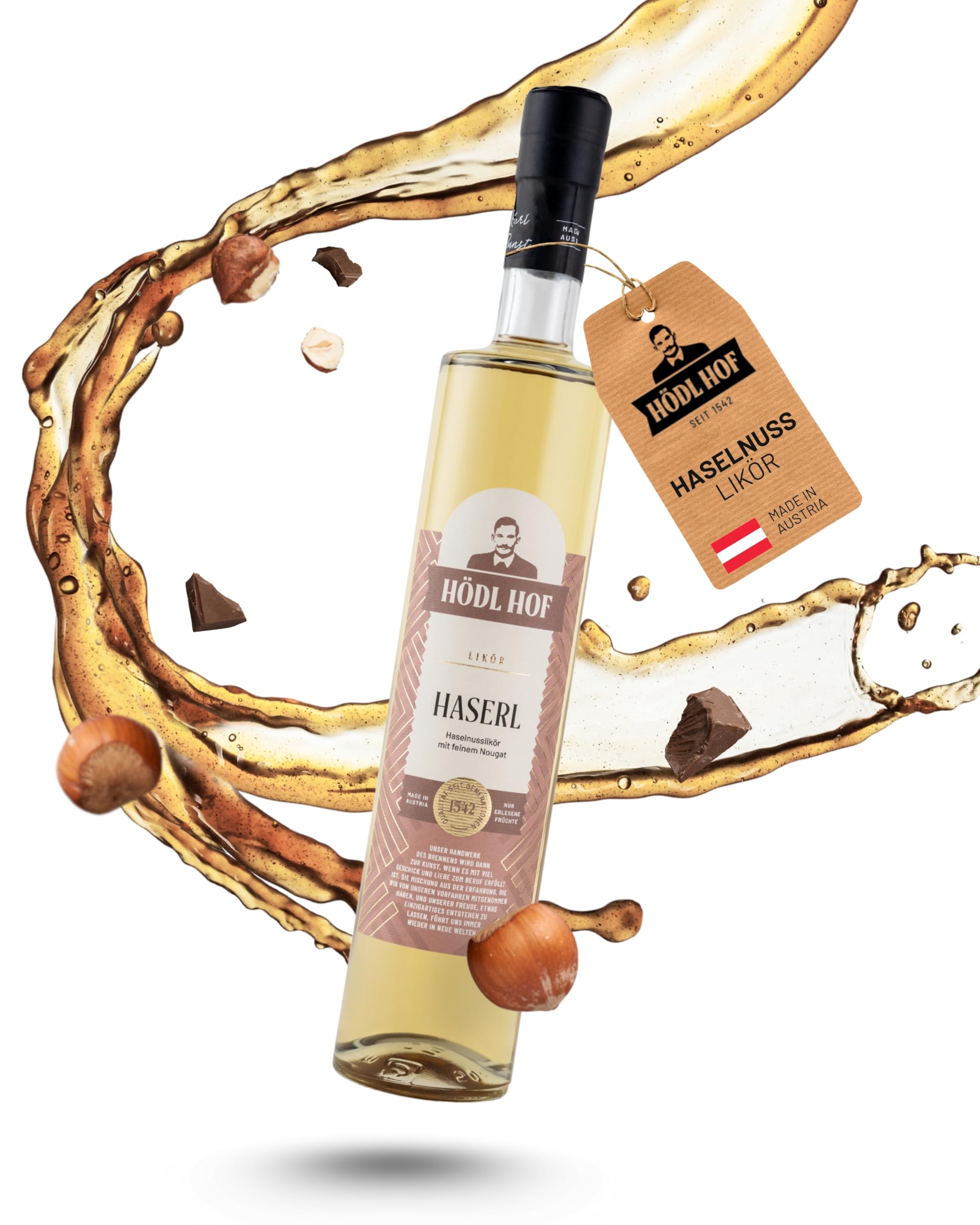Hödl Hof Haselnuss-Likör 0,5L I Hochwertiger Likör mit Haselnüssen & Nougat I Haselnusslikör mit cremigem Nussaroma I Feinster Premium Likör I Edle Spirituose 20% vol