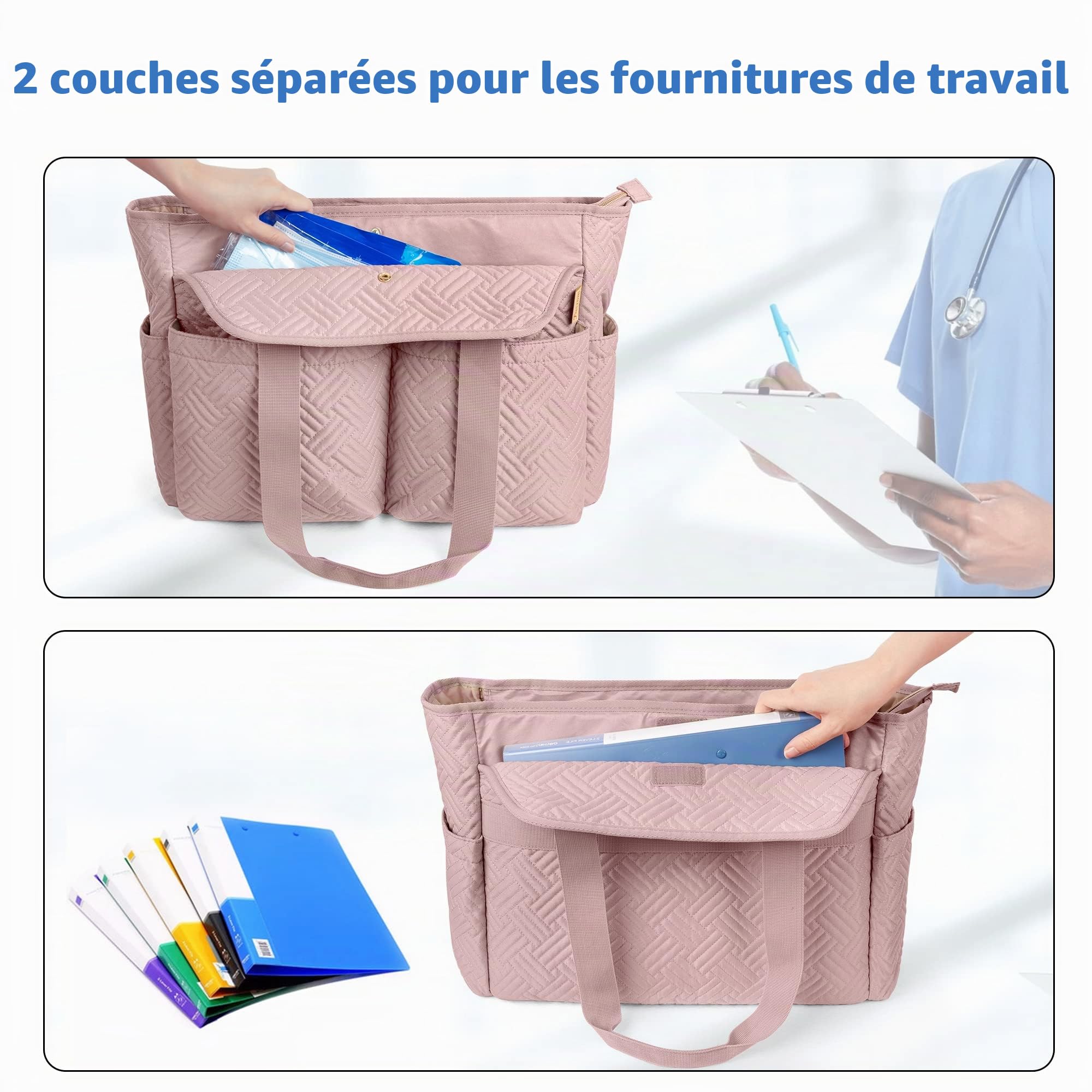 Fasrom Sac d'infirmière avec Compartiment pour Ordinateur Portable | Avec Pochette Rembourrée 15.6", 2 Couches Séparées, 3 Emplacements Stylos, 4 Poches Intérieures et Extérieures pour Étudiants