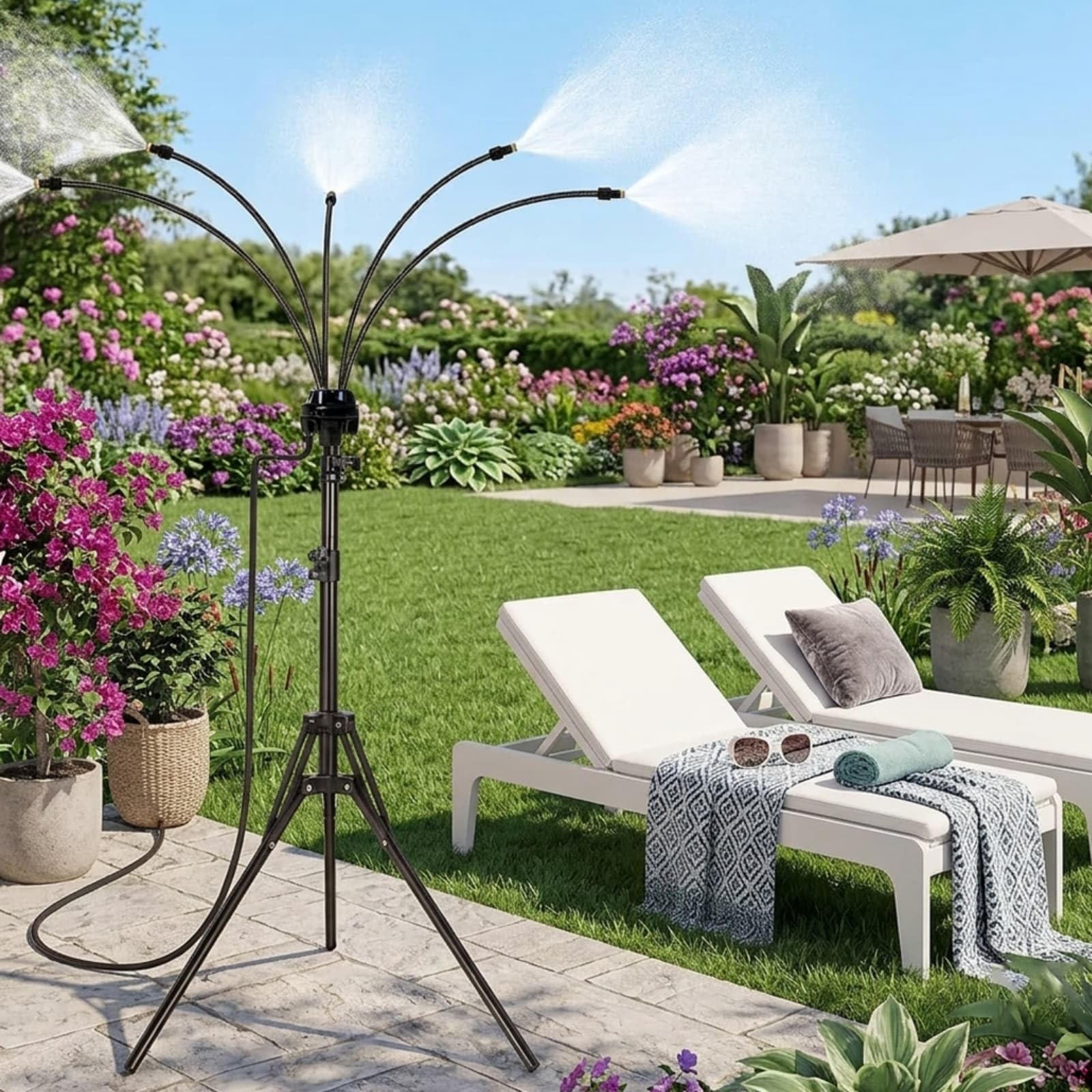Sistema de refrigeración ajustable para exteriores, rociadores de pie para patio exterior, boquilla atomizadora giratoria de 360 grados para césped, barbacoa y refrigeración de mascotas