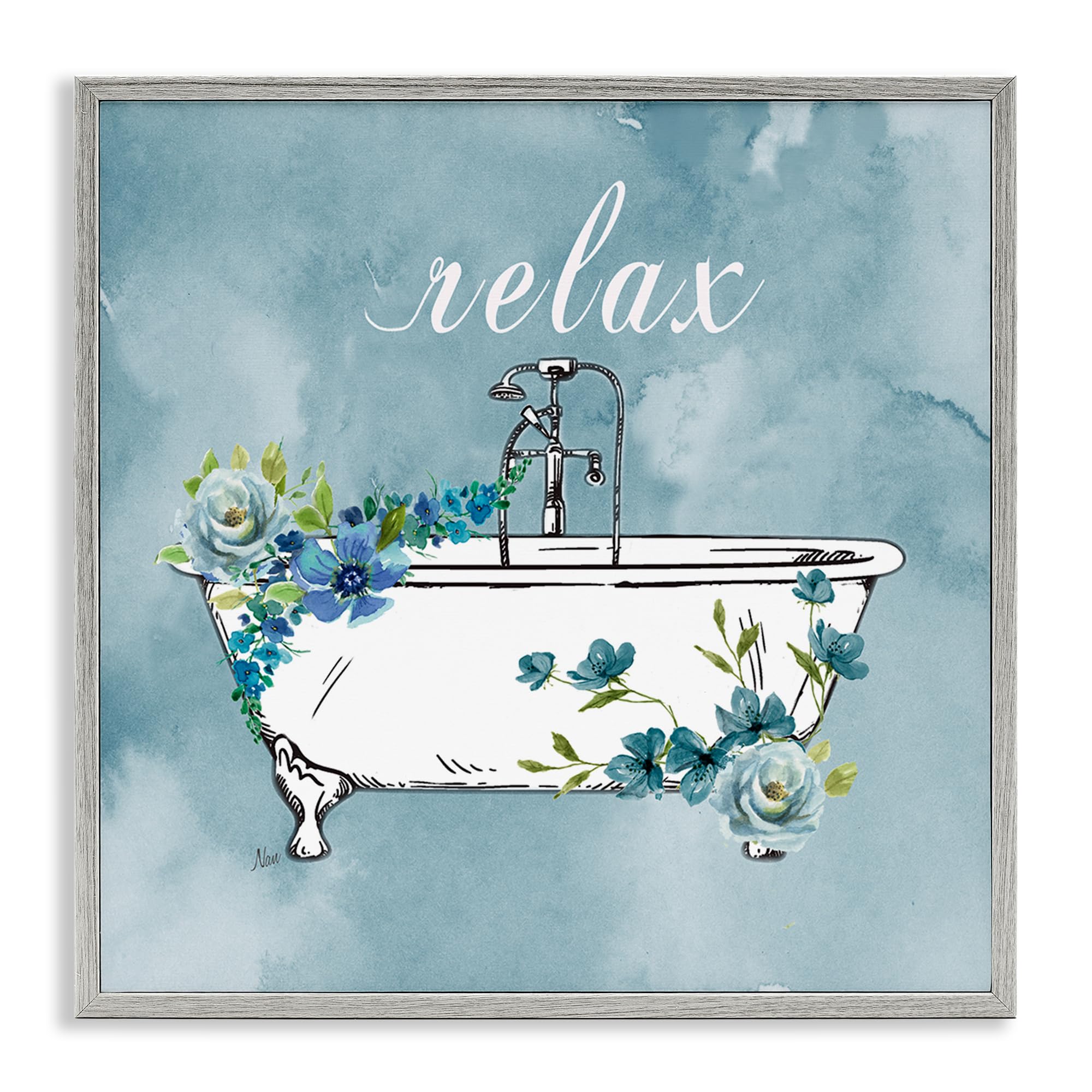 'Floral Bathroom Rules Relax'| Framed Giclee Art