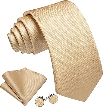 Barry.Wang Men Ties Plain,Solid Colors Handkerchief and Cufflink Necktie Set Formal Wedding Business