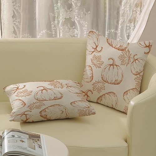 Miniatura 4 de Juego de 2 fundas de almohada de otoño de 16 x 16 pulgadas, decoración de otoño, hojas de arce y calabaza, almohadas de temporada para exteriores,