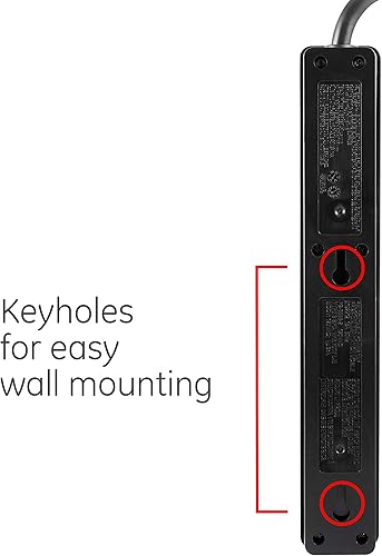 Miniatura 5 de GE 54626 Protector de sobretensiones de 6 tomas, 2 unidades, cable de extensión de 2 pies, 450 julios, enchufe resistente, tapas de seguridad de
