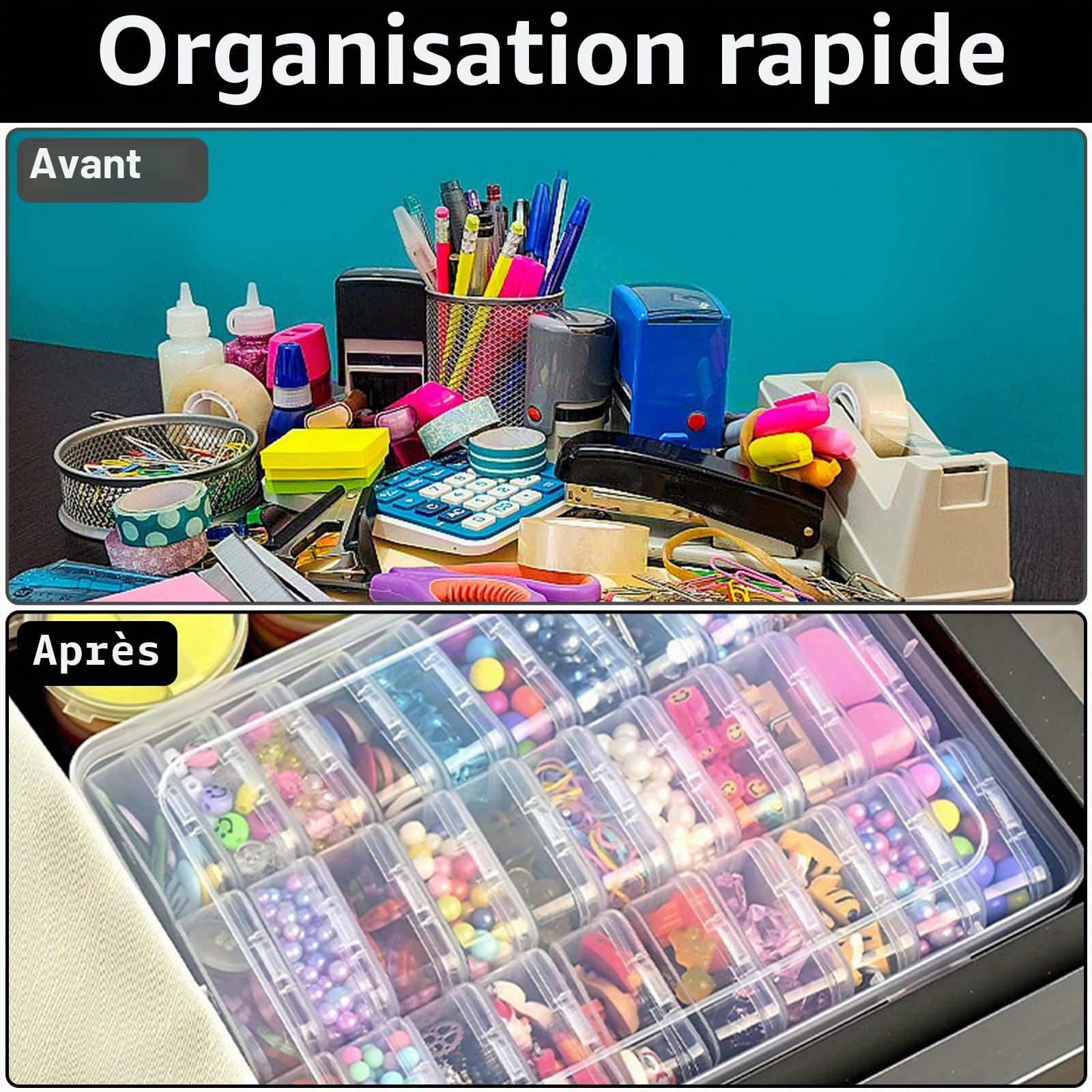 YAYODS Lot de 2 Boîte de Rangement Perles 60 Compartiments - Organisateur Diamond Painting avec Mini Boîtes Individuelles - Valisette de Rangement Plastique Transparente pour Strass et Petites Pièces
