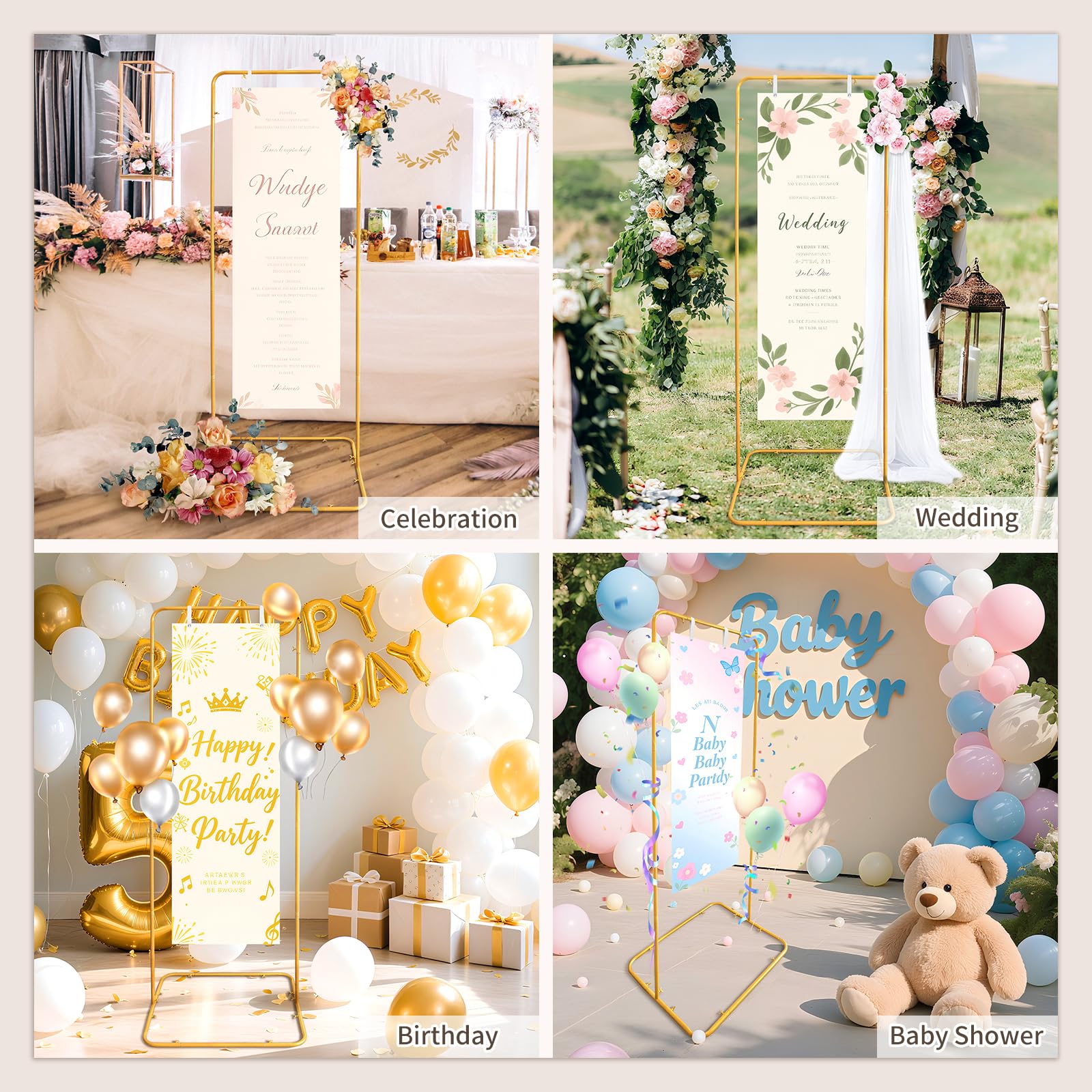 Supporto regolabile per cartello di benvenuto per matrimonio, 80 x 50 x 180 cm, con 4 cinghie in pelle, cavalletto in metallo resistente per cartelli, cavalletto da pavimento per esposizione