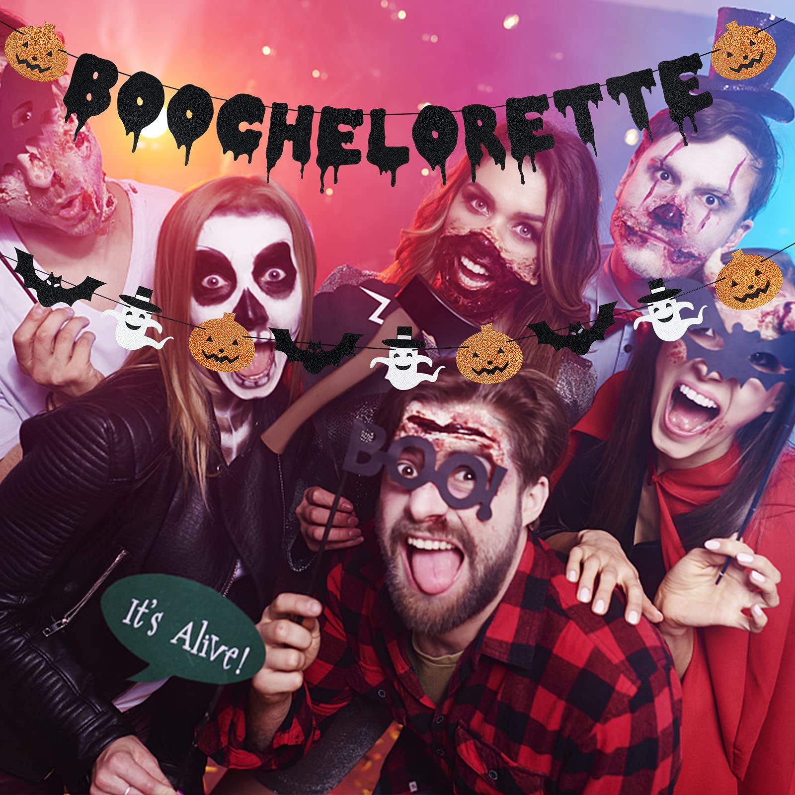 Halloween-Glitzer-Banner Mit Fledermaus & Kürbis – Schwarzes Party-Deko-Set Für Junggesellinnenabschiede