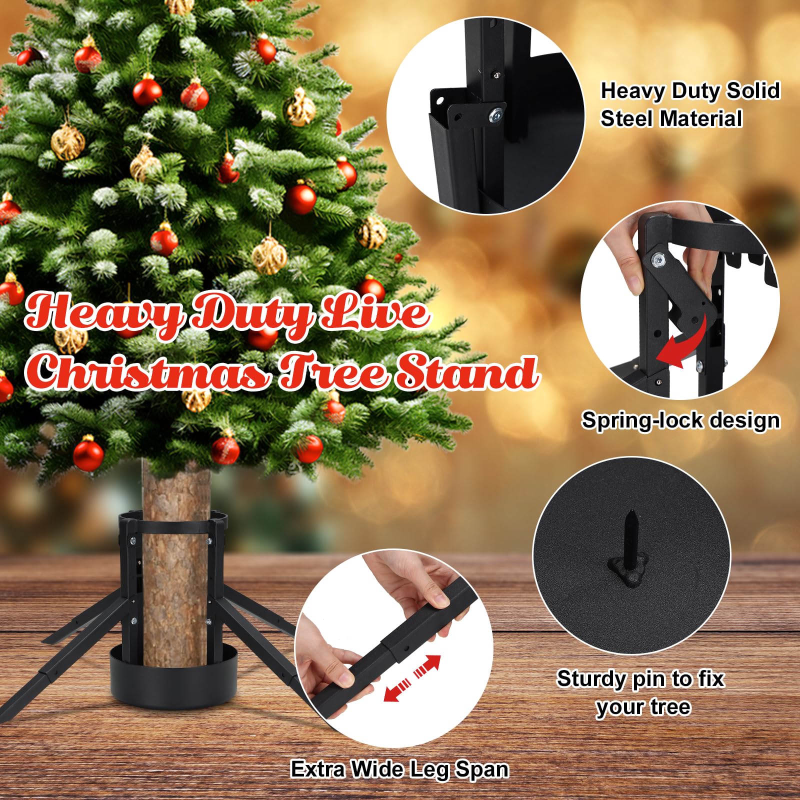 JAOTREL Christmas Tree Stand, 8.6” Black Foldable Artificial Christmas Tree Metal Ornament Holder Universal Model Adjustable ?Umbrella Stand Artificial Christmas Tree for Pine SprucePoplar
