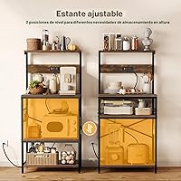 Vista 5 de SUPERJARE Estante de panadero de cocina con toma de corriente, mesa de bar de café de 4 niveles, soporte de microondas de cocina con 6 ganchos