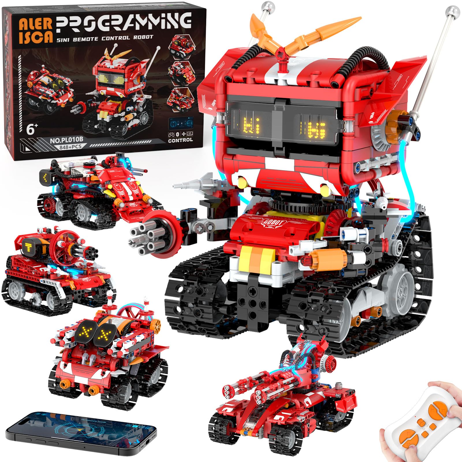 5in1 STEM Robot Building Toys for Kids 6-12, App & Remote Control STEM Car Tank Truck Rob…