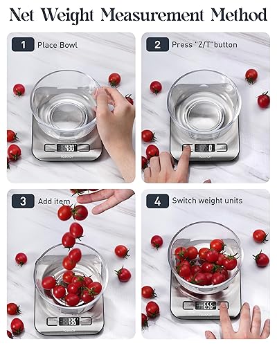 Miniatura 4 de Báscula de alimentos, báscula digital de cocina de 11 libras con pantalla LCD de 6 unidades y función de tara, diseño compacto para hornear, cocina