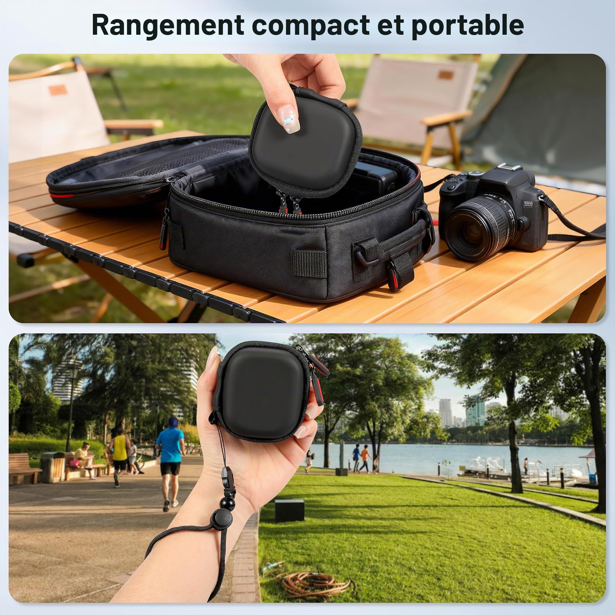 STARTRC VCR Étui de transport pour GoPro Lit Hero/Hero Accessoires Coque rigide PU Housse de rangement Mini sac de voyage Portable Étuis avec mousqueton Caméra d'action